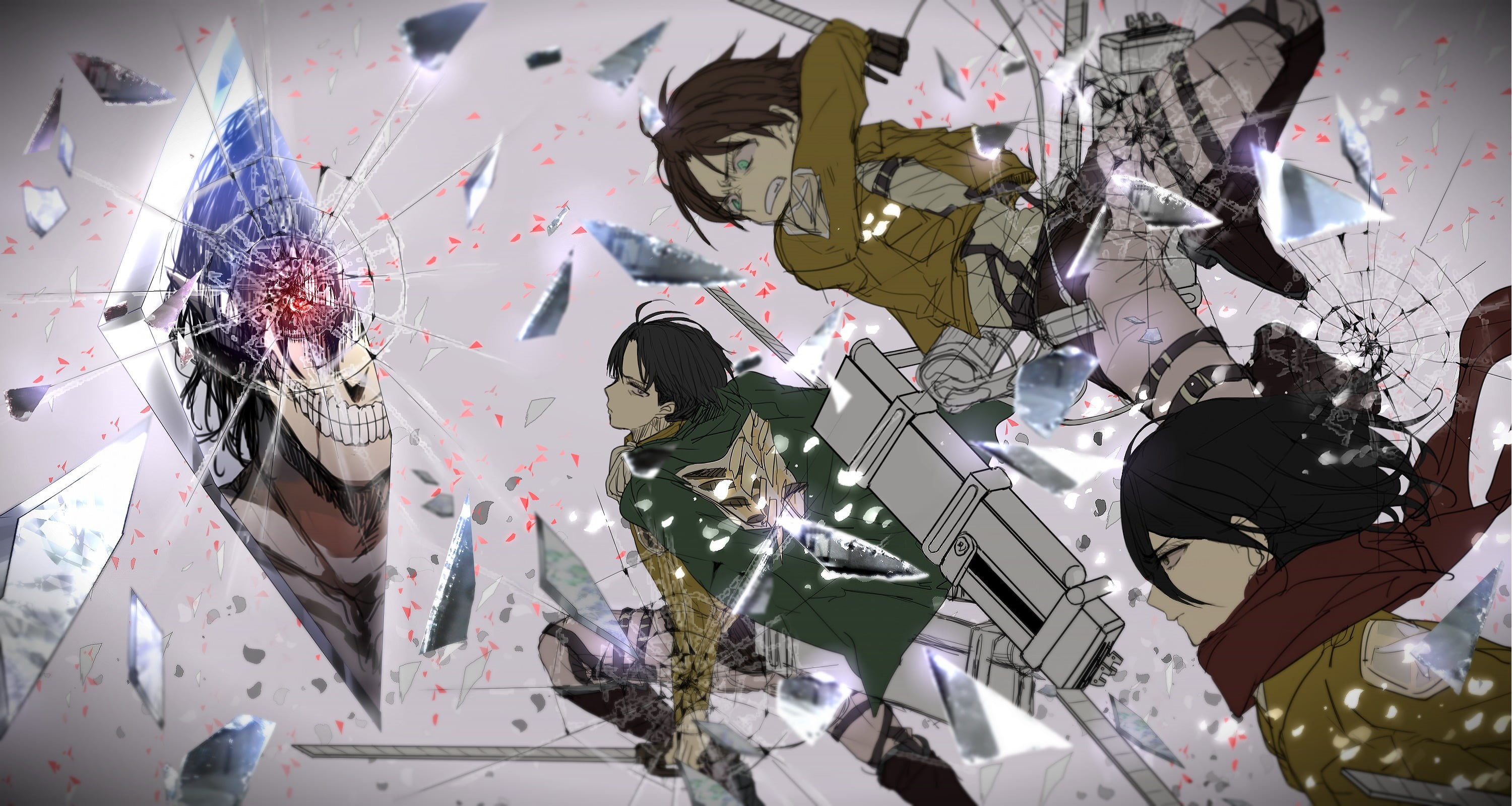 decoration, full frame, wall - building feature, paper, creativity, nature, no people, Mikasa Ackerman, design, 2K, Shingeki no Kyojin, directly below, HD Wallpaper
