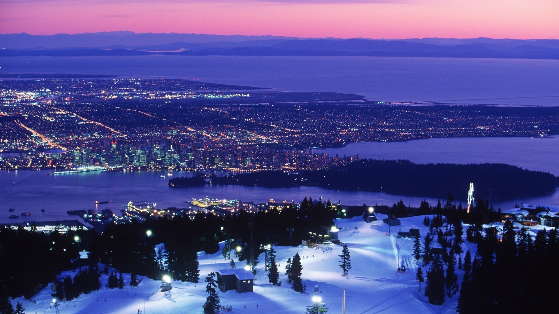 1080P, sea, Vancouver, British Columbia, snow, mountains, HD Wallpaper