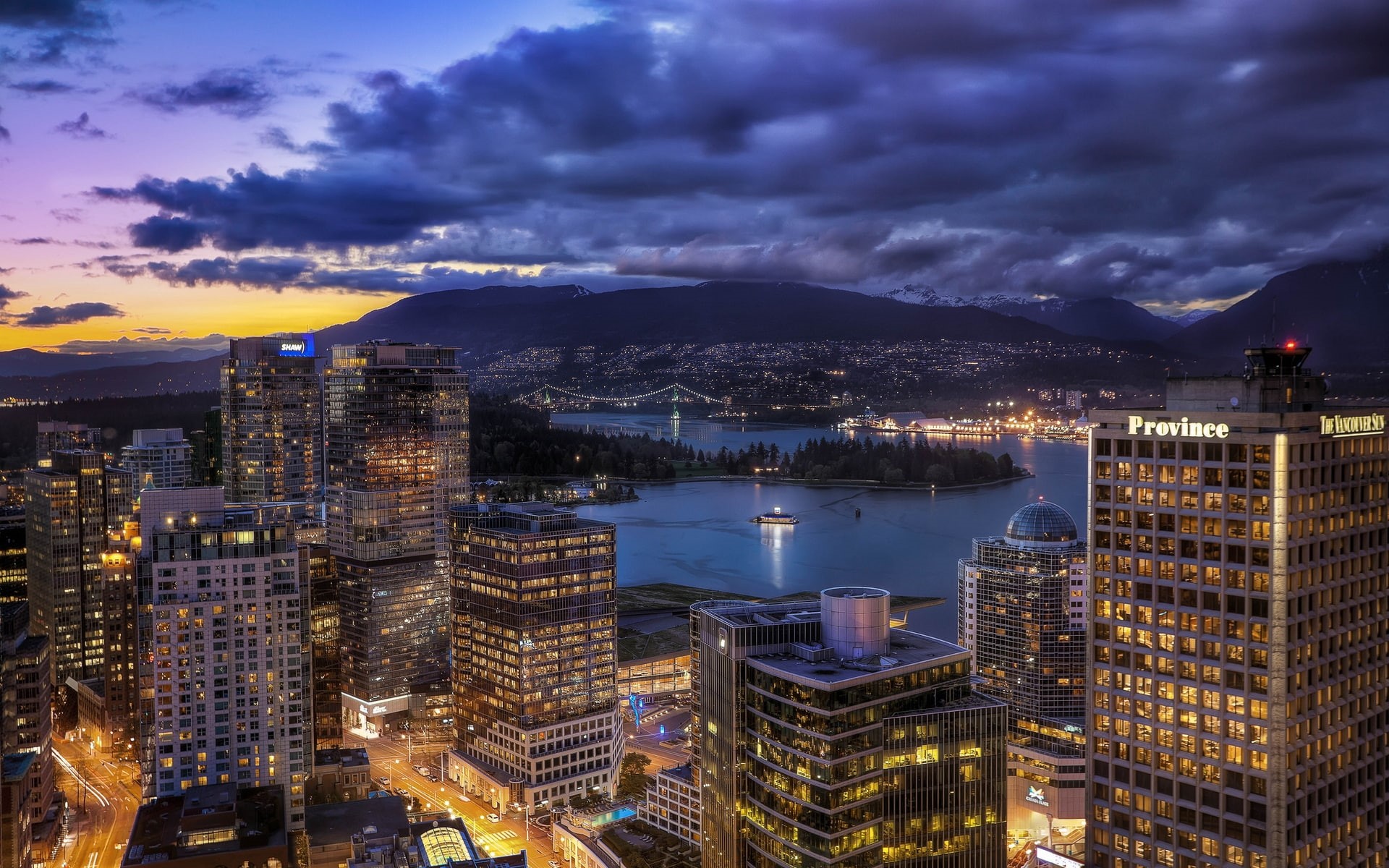 city, vancouver, modern city, modern architecture, building, 1080P, night lights, skyline, HD Wallpaper