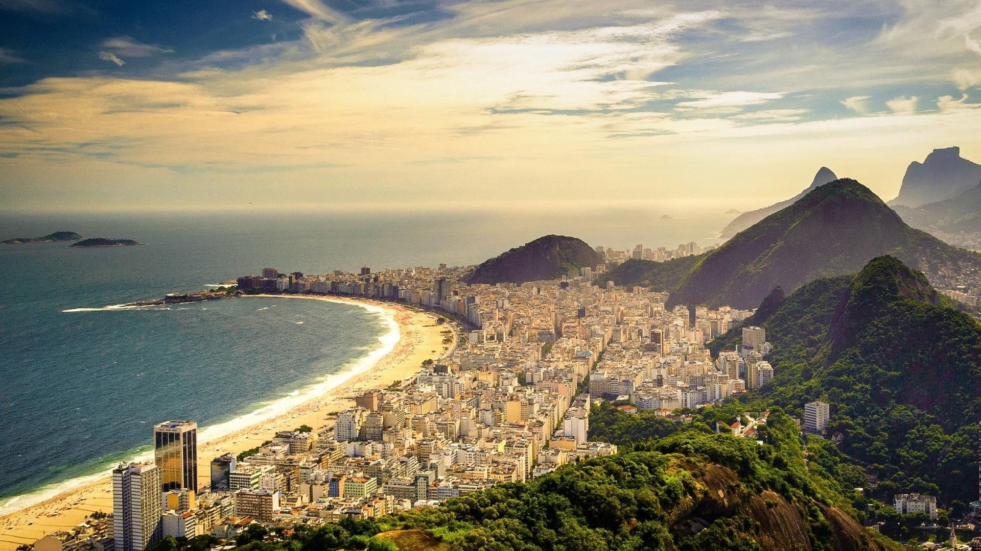 south america, cloud, promontory, rio de janeiro, clouds, coast, sky, city, copacabana, ocean, beach, tourism, 1080P, skyscraper, horizon, shore, sea, HD Wallpaper