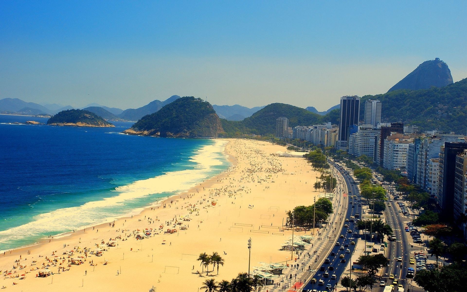building exterior, mountain, beach brazil rio de janeiro copacabana, land, scenics - nature, beach, architecture, city, sand, nature, day, built structure, HD Wallpaper