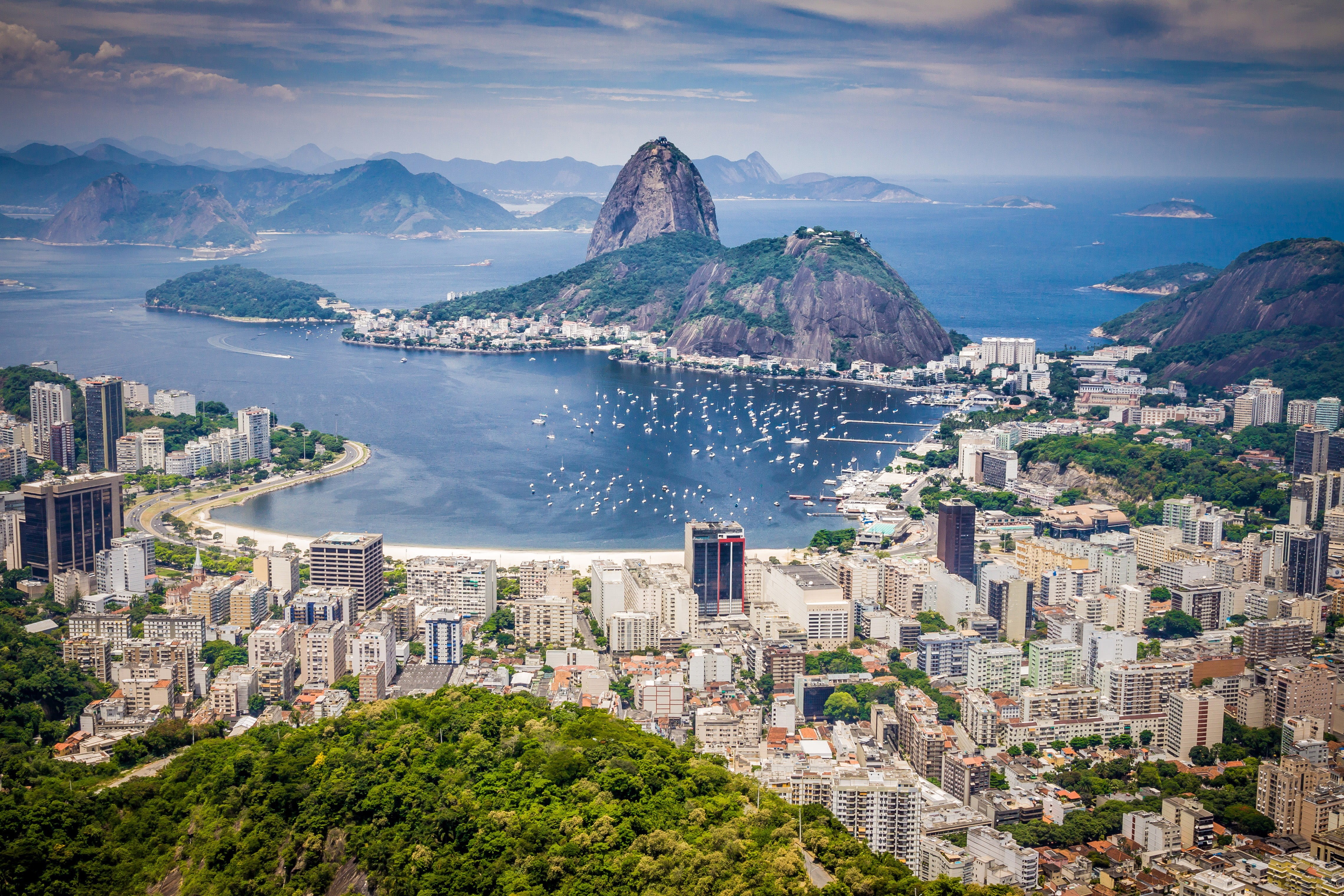 de, travel Destinations, skyscraper, photo, sky, building, panoramic, Rio De Janeiro, cloud - sky, sea, water, architecture, high angle view, 4K, public domain, HD Wallpaper