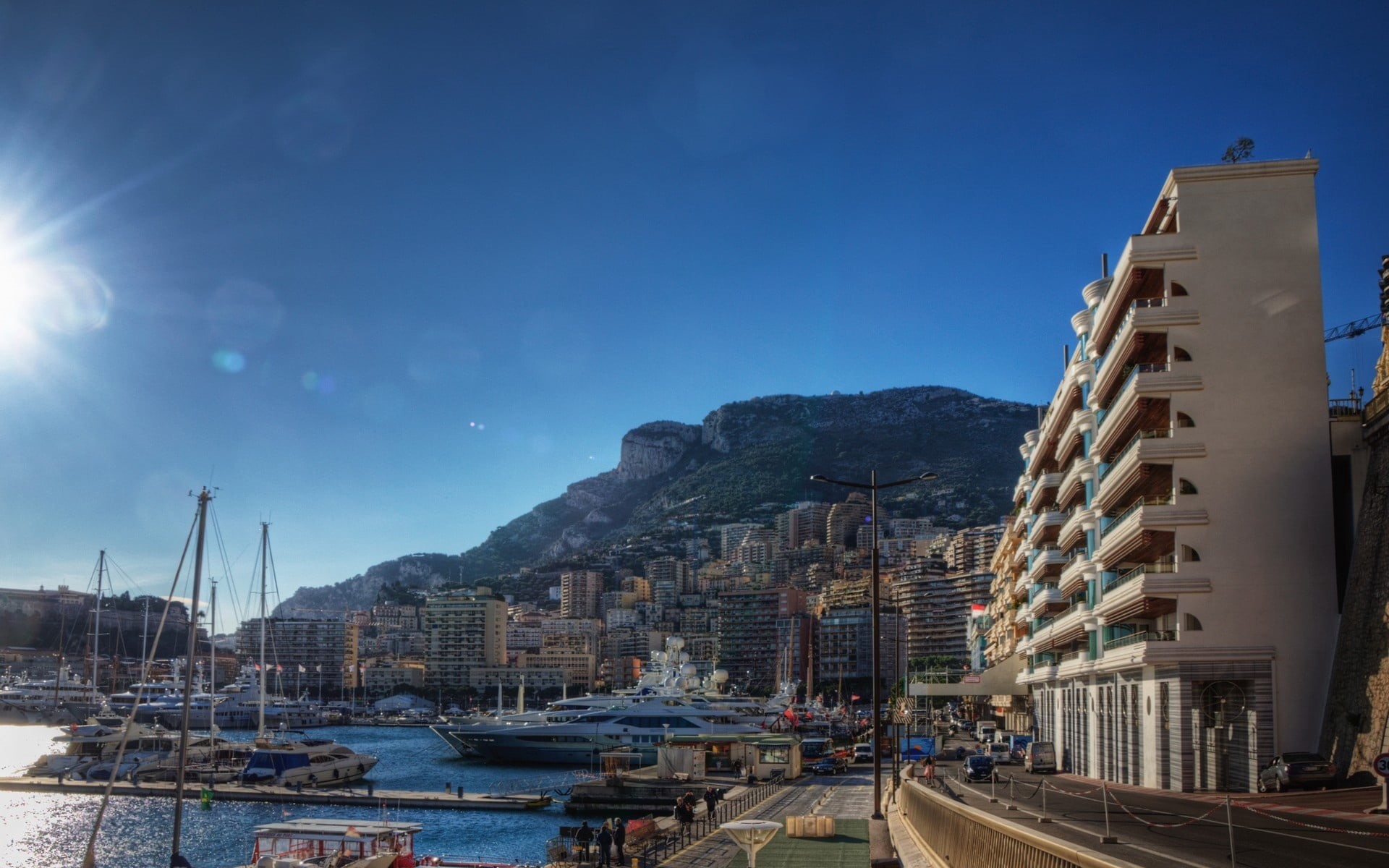 buildings, mode of transportation, tourism, monaco, architecture, nature, city, boat, vacations, mountain, outdoors, bay, guanabara Bay, clear sky, scenics, HD Wallpaper