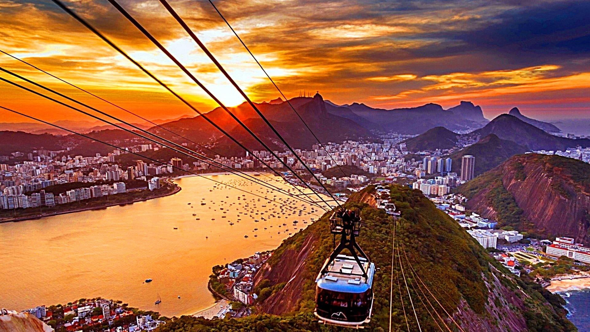 cloud - sky, no people, environment, sugarloaf mountain, 1080P, outdoors, travel destinations, rio de janeiro, mountain, built structure, architecture, HD Wallpaper