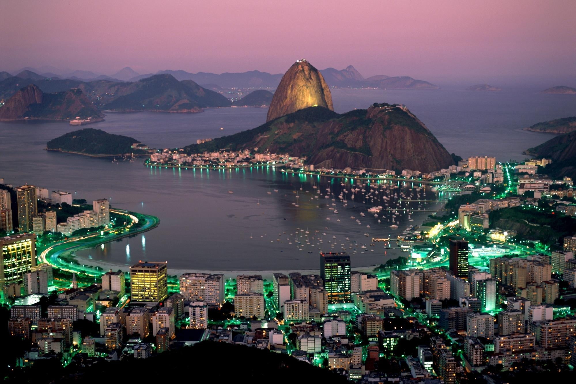 sea, travel, cityscape, sugarloaf, mountain, Cityscapes, scenics - nature, city, bay, brazil, sunset, illuminated, land, brasil, landscape, building, office building exterior, HD Wallpaper