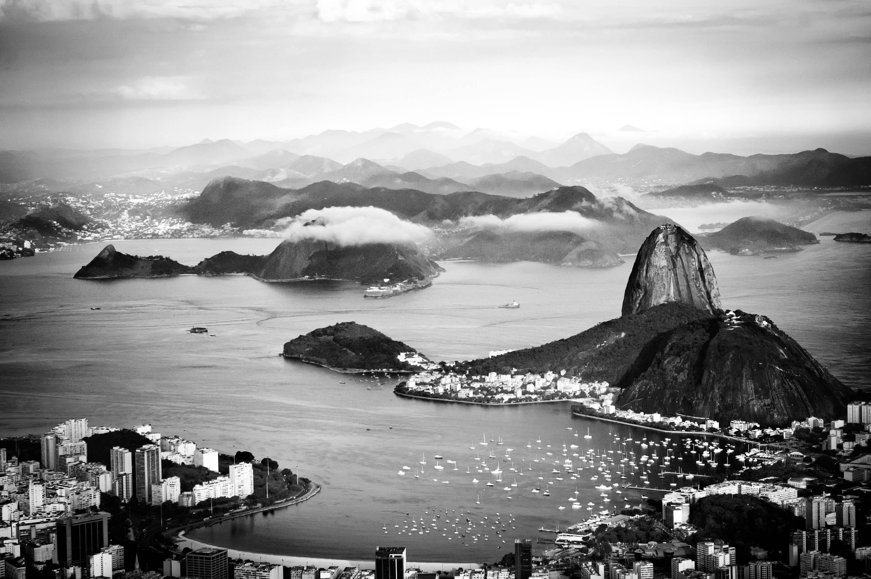 mountain, architecture, mist, island, landscape, near, urban, outdoors, photography, sugarloaf mountain, nature, building, ocean, sea, built structure, HD Wallpaper