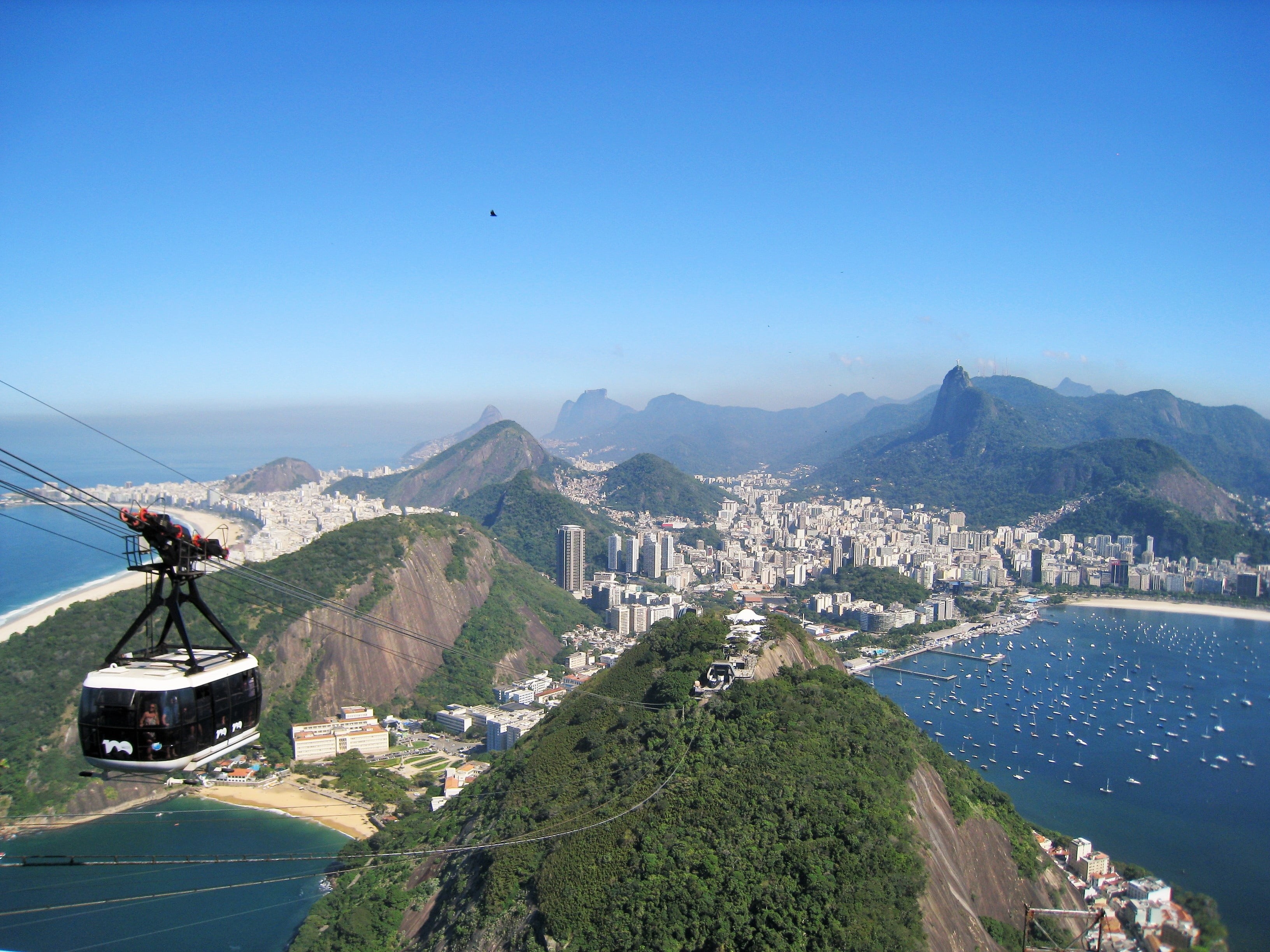 known, tree, sugar loaf cable car, brasil, mountain, mode of transportation, transportation, building exterior, famous, rio landmark, landmark, 2K, landscape, HD Wallpaper