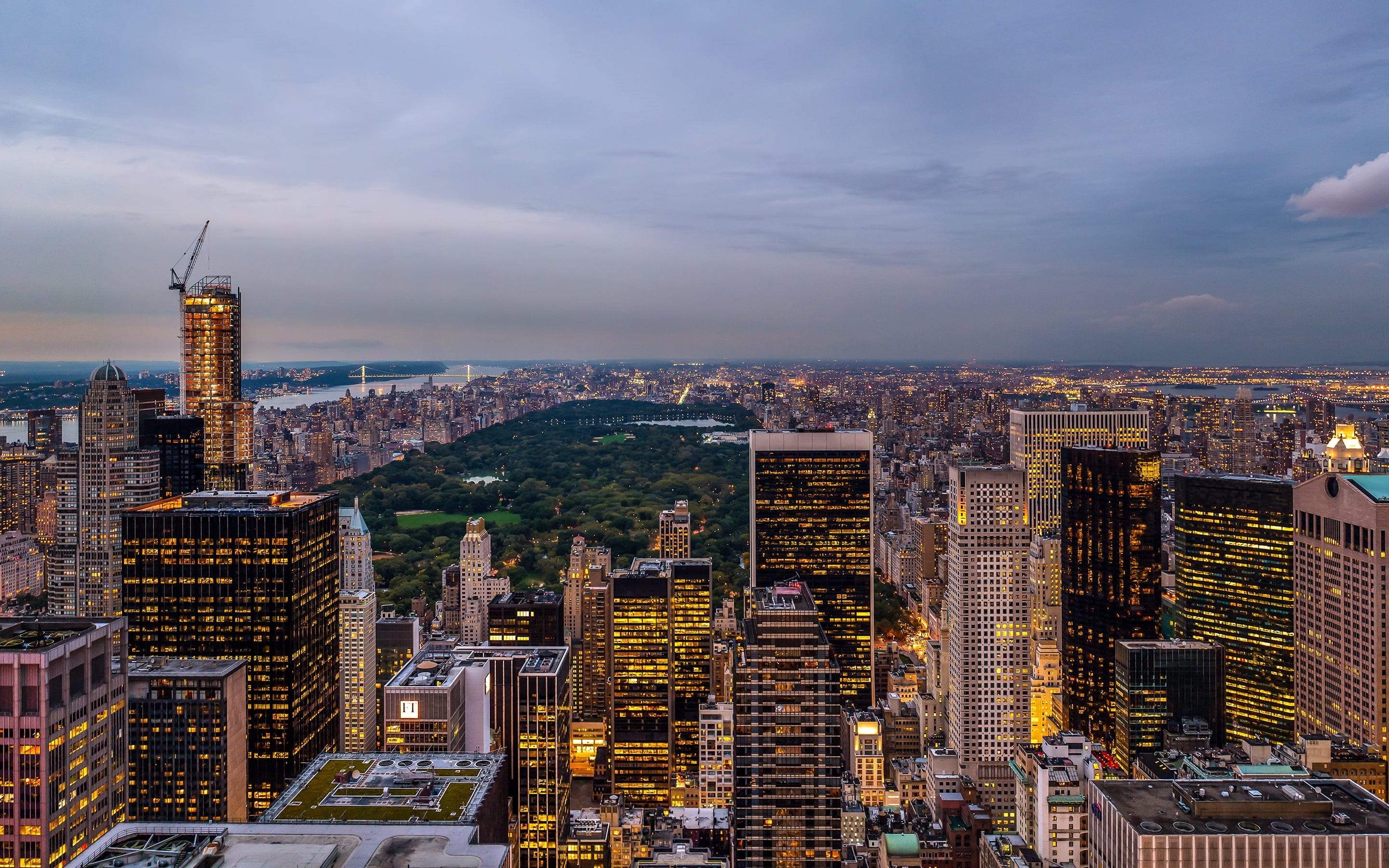 park, cloud - sky, city Life, 2K, midtown Manhattan, urban Scene, financial District, night, sunset, tower, tall - High, building, famous Place, manhattan - New York City, HD Wallpaper