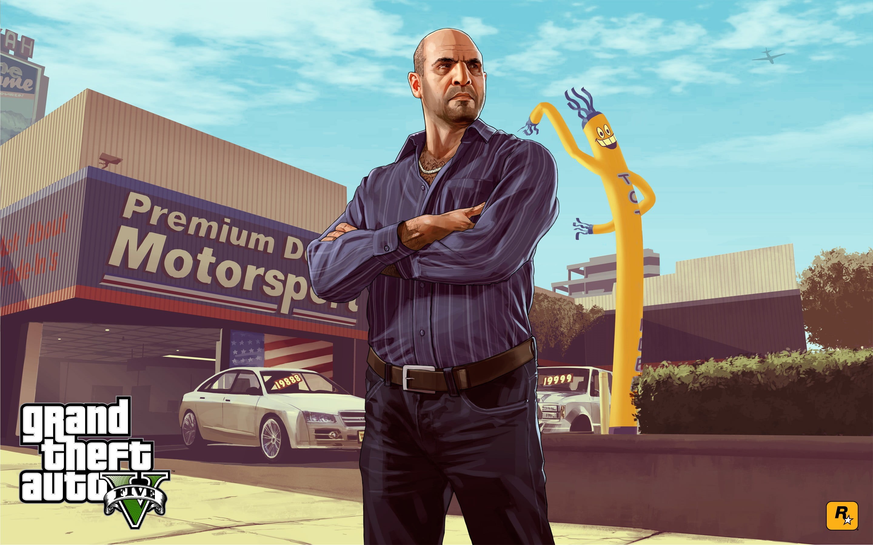 adult, sky, Grand Theft Auto V, males, sign, mature men, communication, auto, men, Grand Theft Auto, poster, lifestyles, outdoors, three quarter length, HD Wallpaper