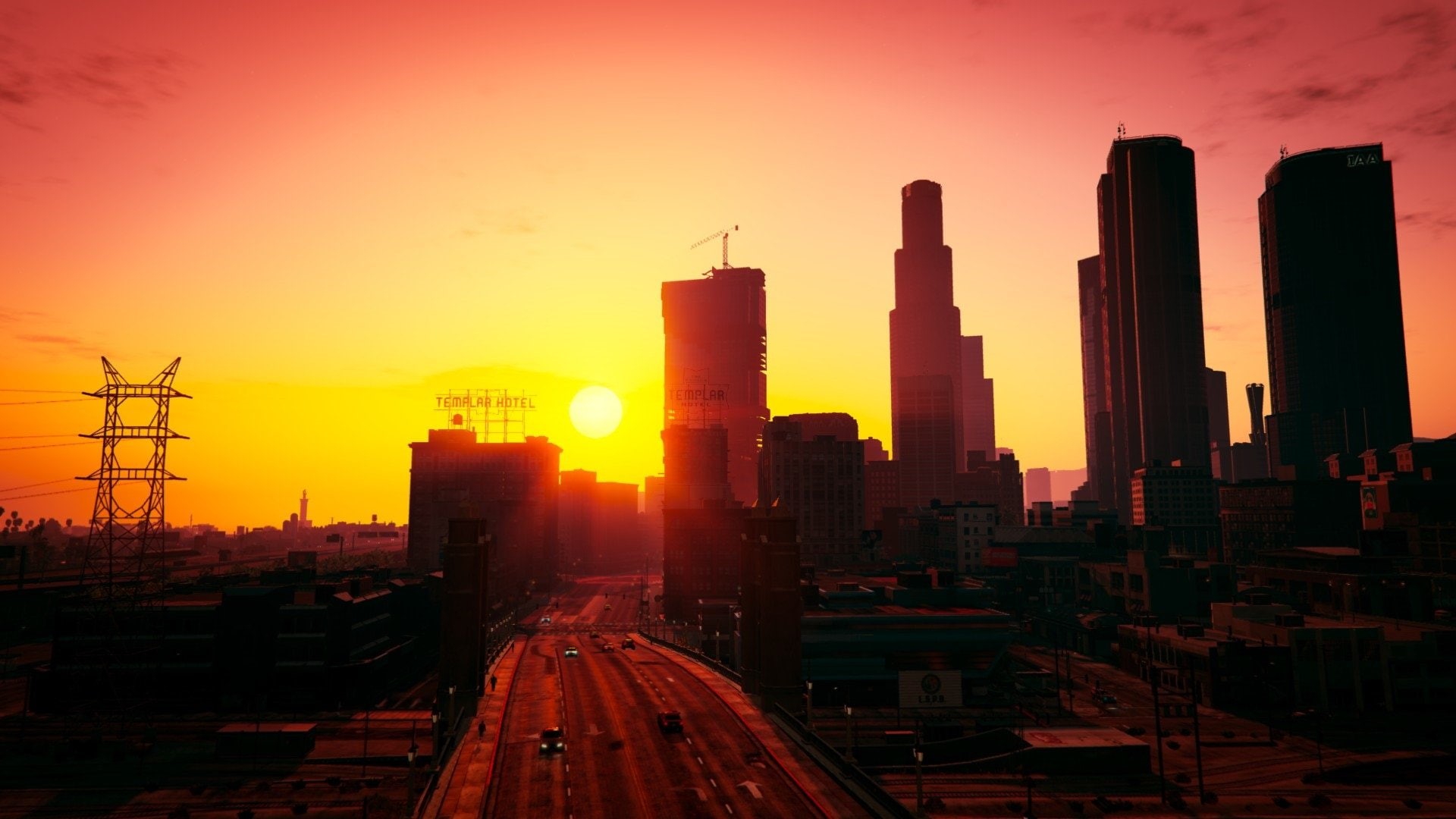 Grand Theft Auto, 1080P, Grand Theft Auto V, Los Santos, Skyscraper, City, Sun, Road, HD Wallpaper