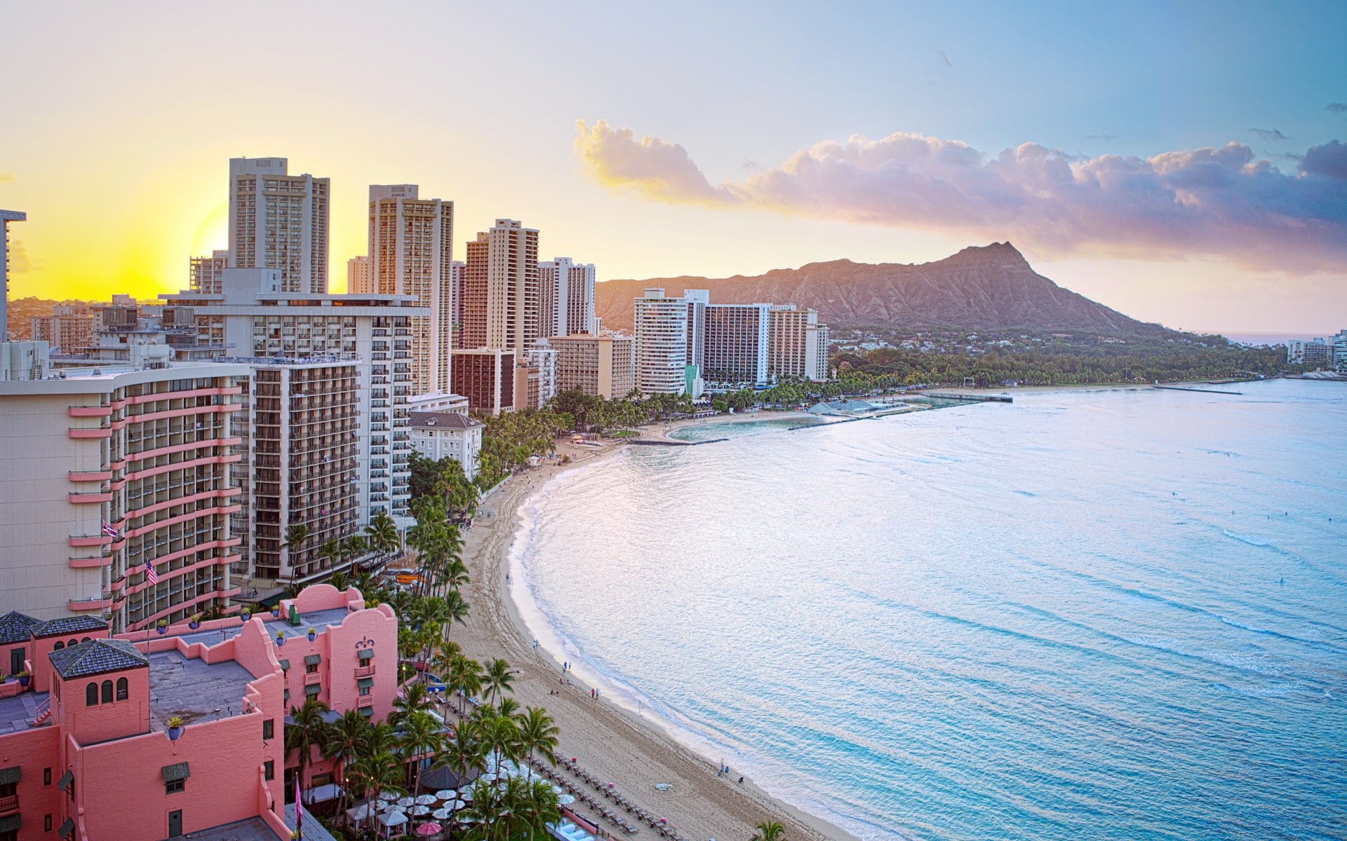 Head, Waikiki, Beach, Sunrise, Diamond, Crater, Honolulu, 1080P, HD Wallpaper