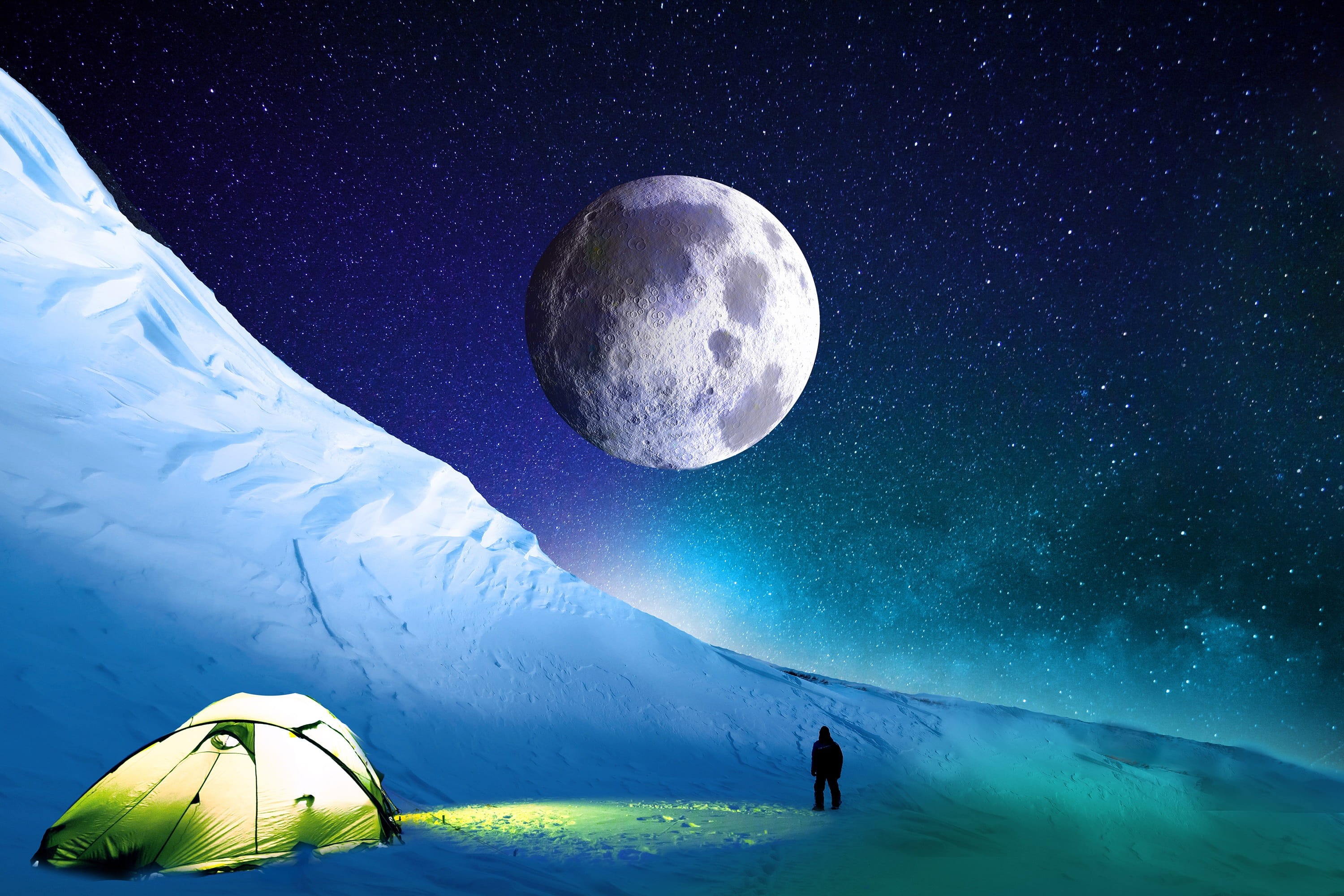 stars, dark, summit, outdoors, light, nature, mountain, himalaya, winter, holiday, snow, auroral, pics, cold, cold temperature, real people, unrecognizable person, HD Wallpaper