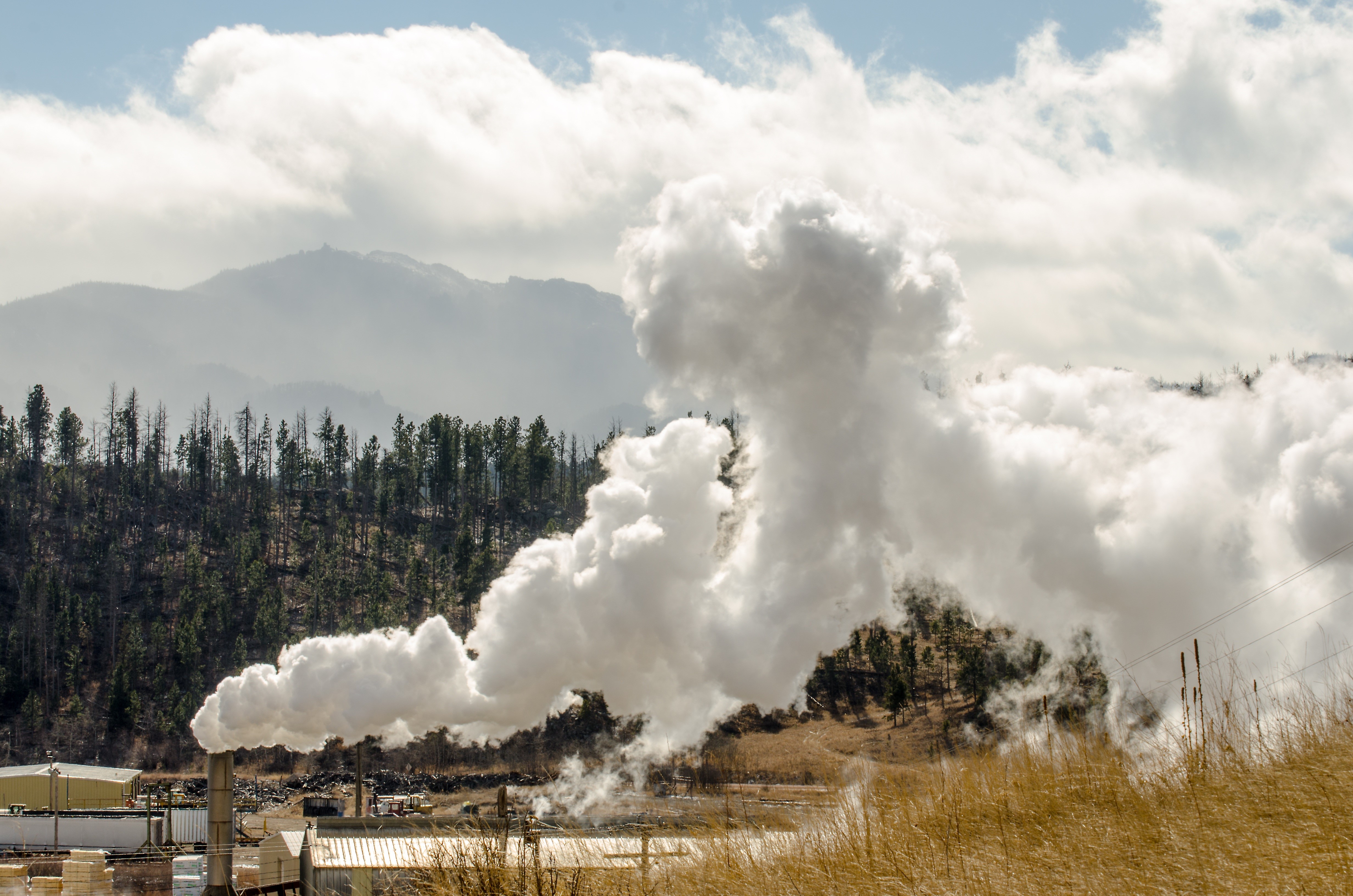 industry, sawmill, smoke - physical structure, no people, architecture, forest, pollution, machine, chimney, scenics - nature, lumber, mill, sky, emitting, HD Wallpaper