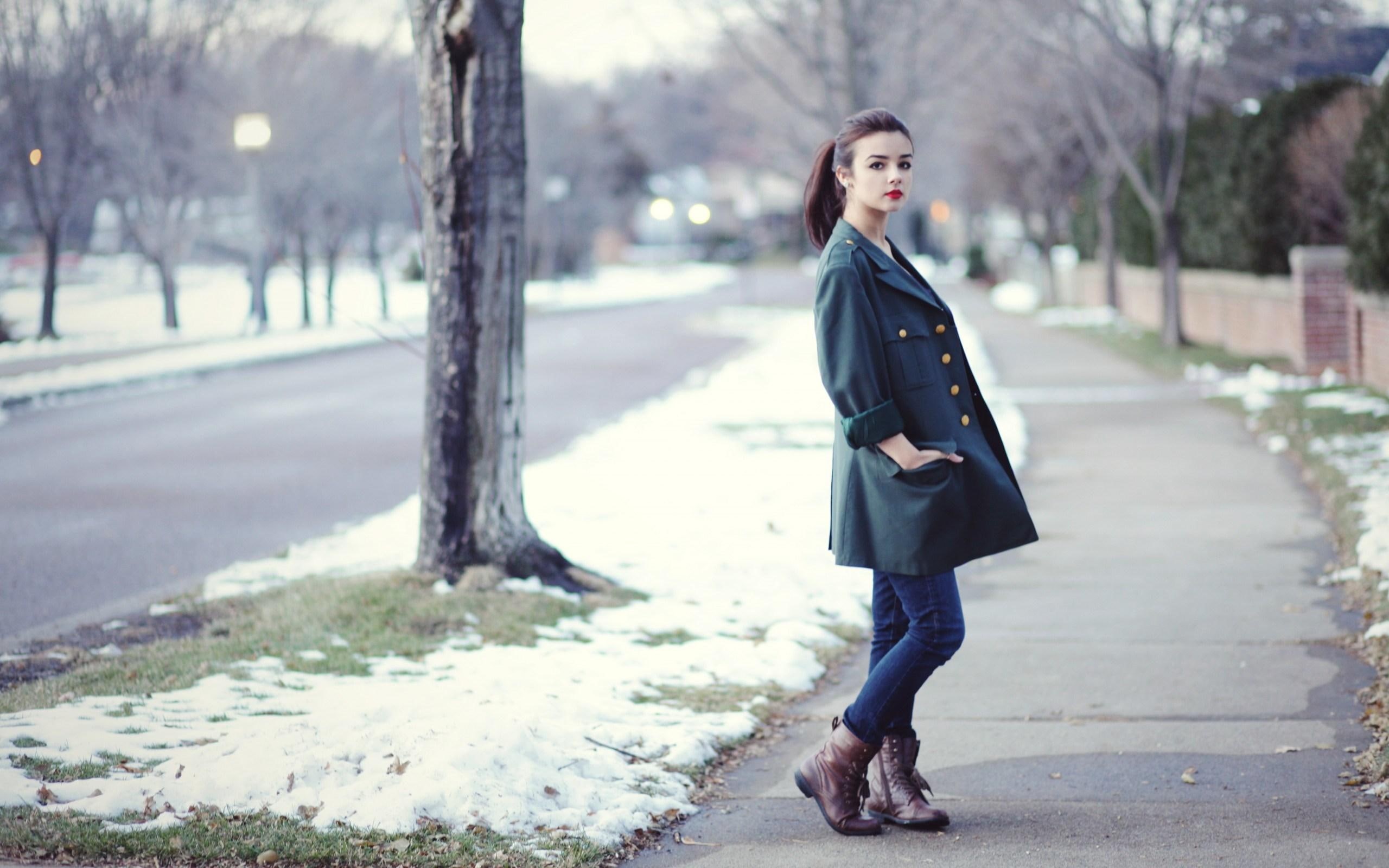 coat, 2K, women, black, s, fashion, model, winter, beautiful, girl, HD Wallpaper