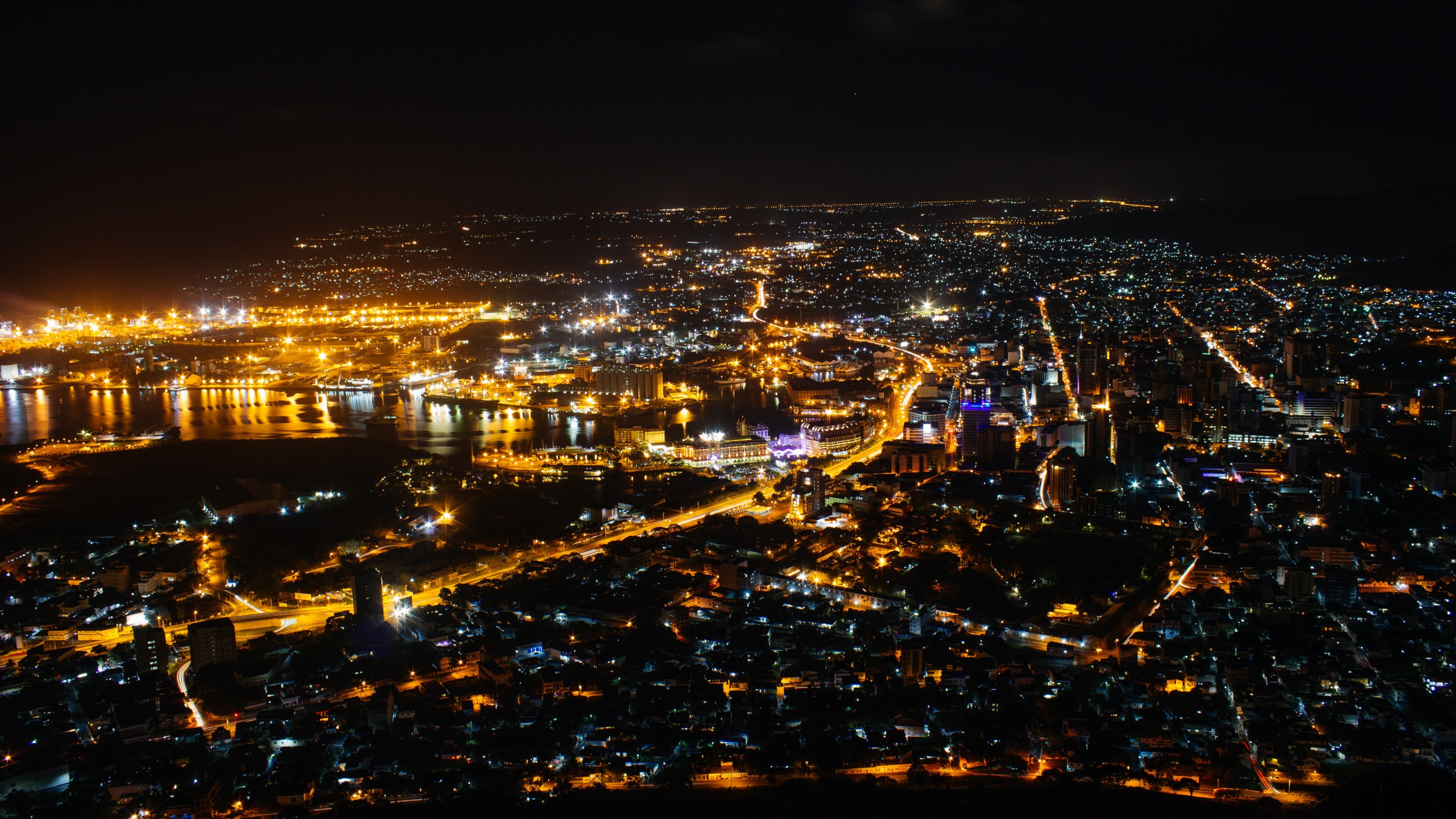 lights, night, 4k, 4K, city, panorama, k, HD Wallpaper