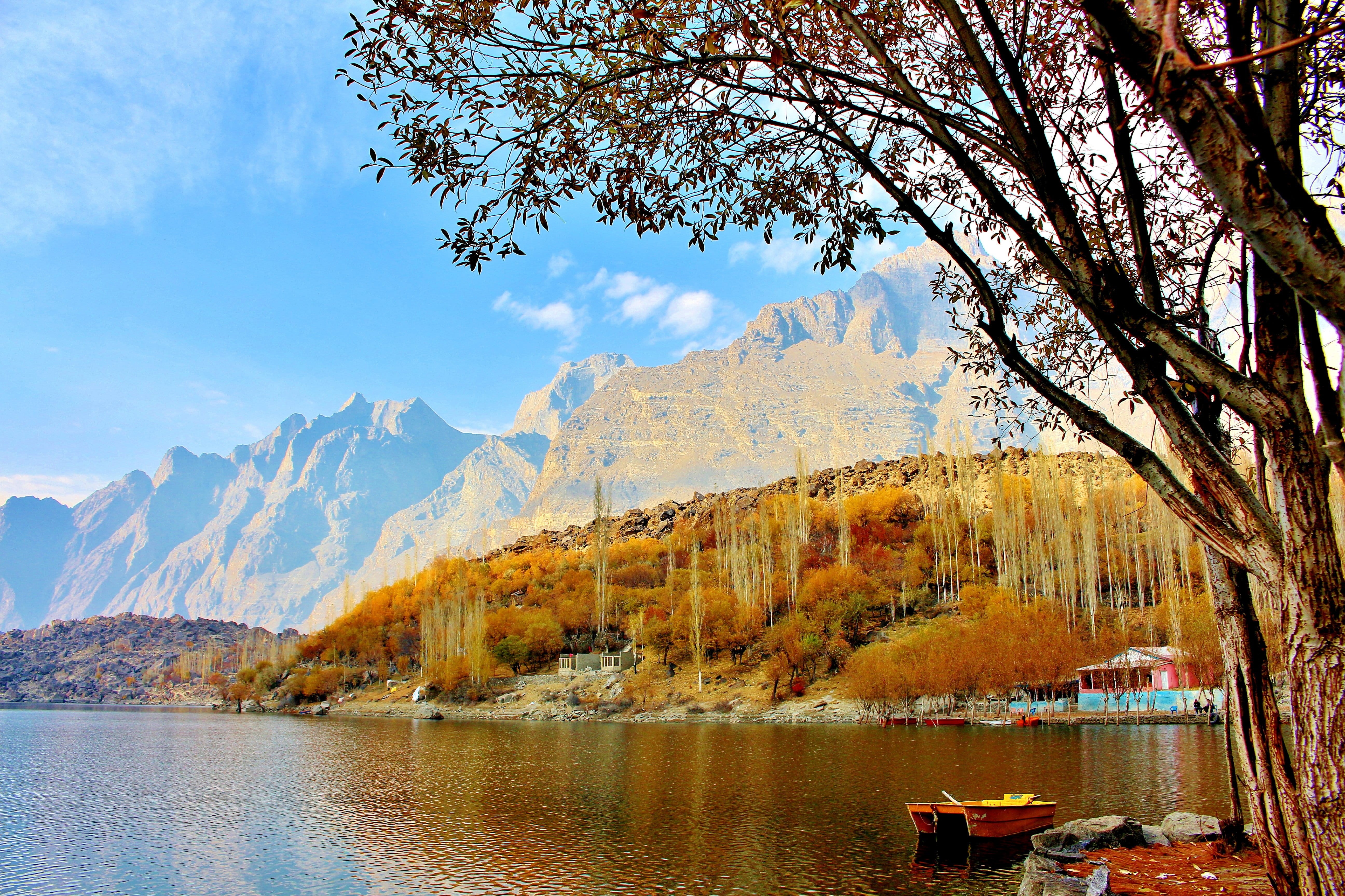 beauty in nature, beside, body, waterfront, change, Lake, boat, sky, Nature, adventure, 5K, day, mountain, non-urban scene, scenics - nature, autumn, idyllic, HD Wallpaper