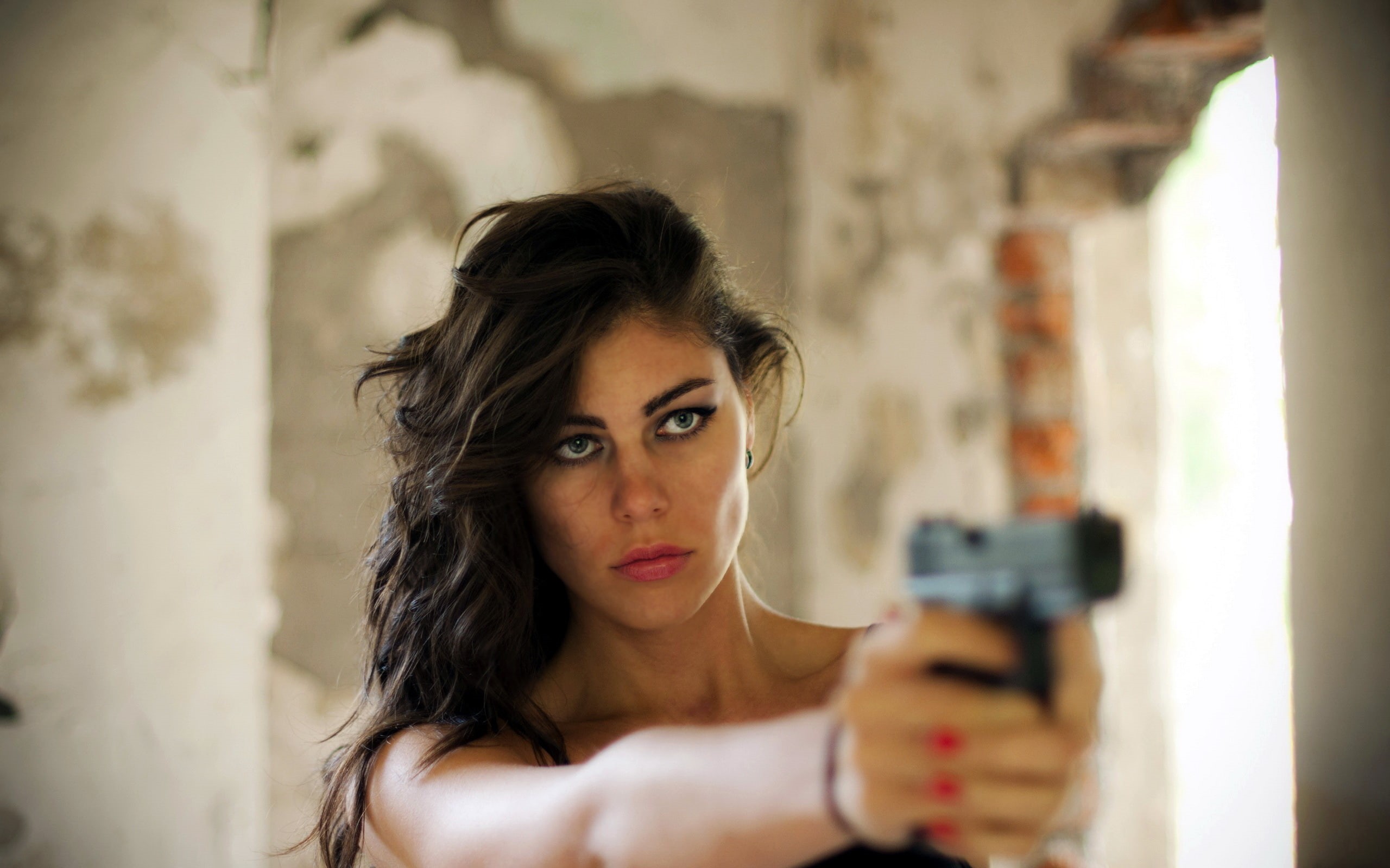 pokerface, girl, gun, with, hot babes and girls, 2K, HD Wallpaper