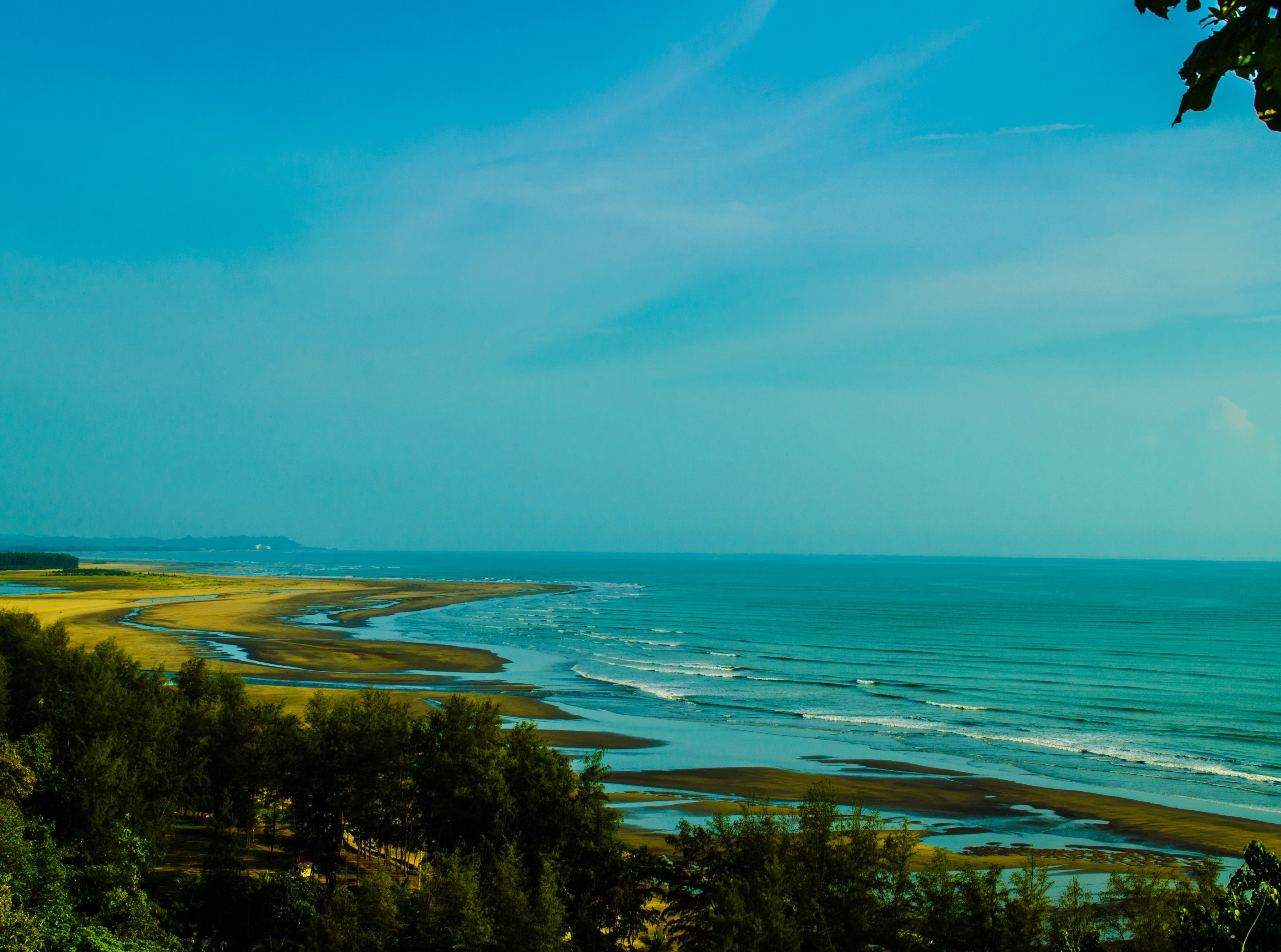 water, scenics - nature, Nature, sea, Landscape, cloud - sky, sky, beauty in nature, bangladesh, turquoise colored, Shore, outdoors, land, plant, tranquility, HD Wallpaper
