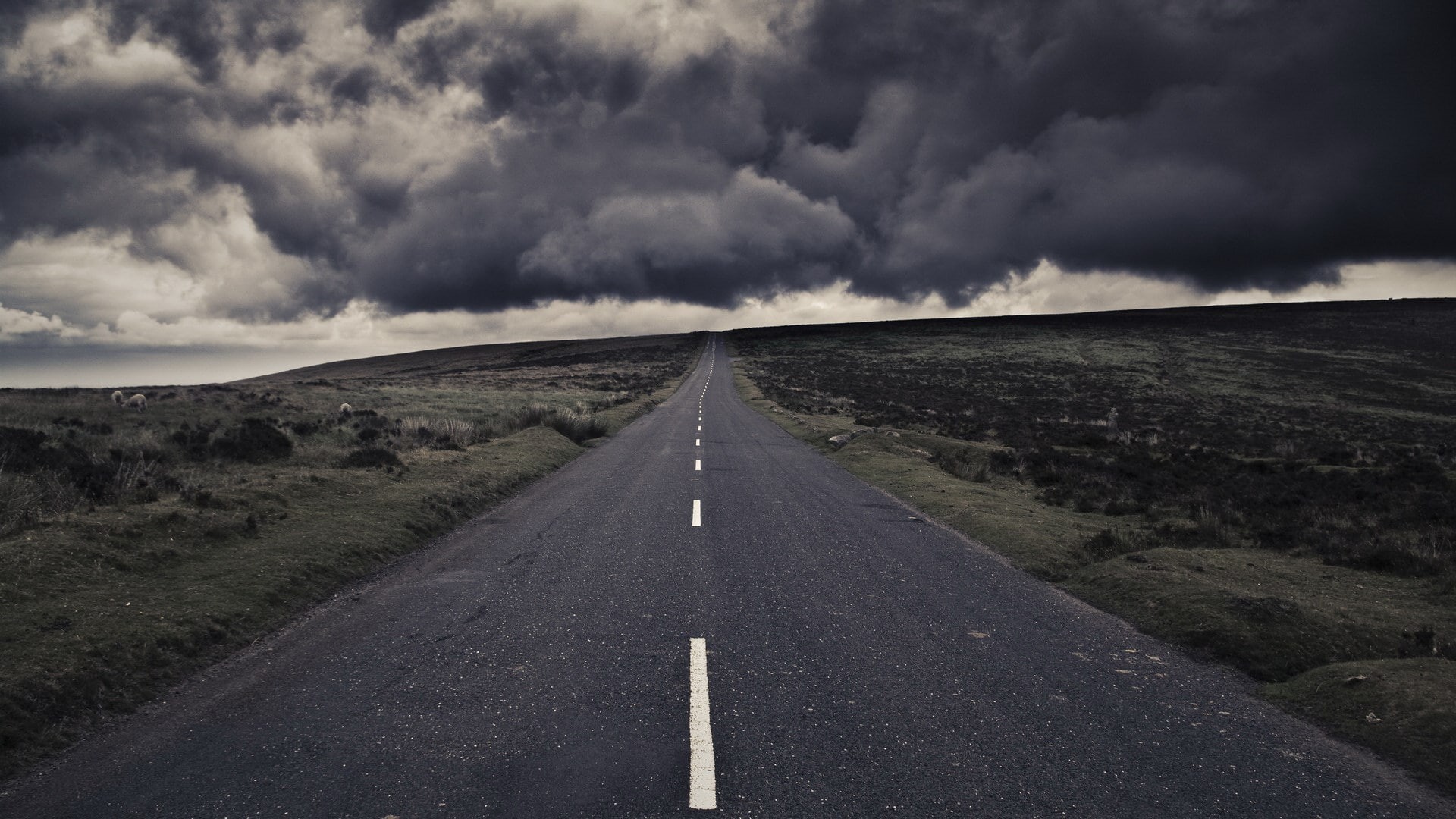 landscape, storm, outdoors, ominous, land, direction, cloud - sky, pc  hd 1080p nature  1920x1080, transportation, storm cloud, the way forward, horizon, HD Wallpaper