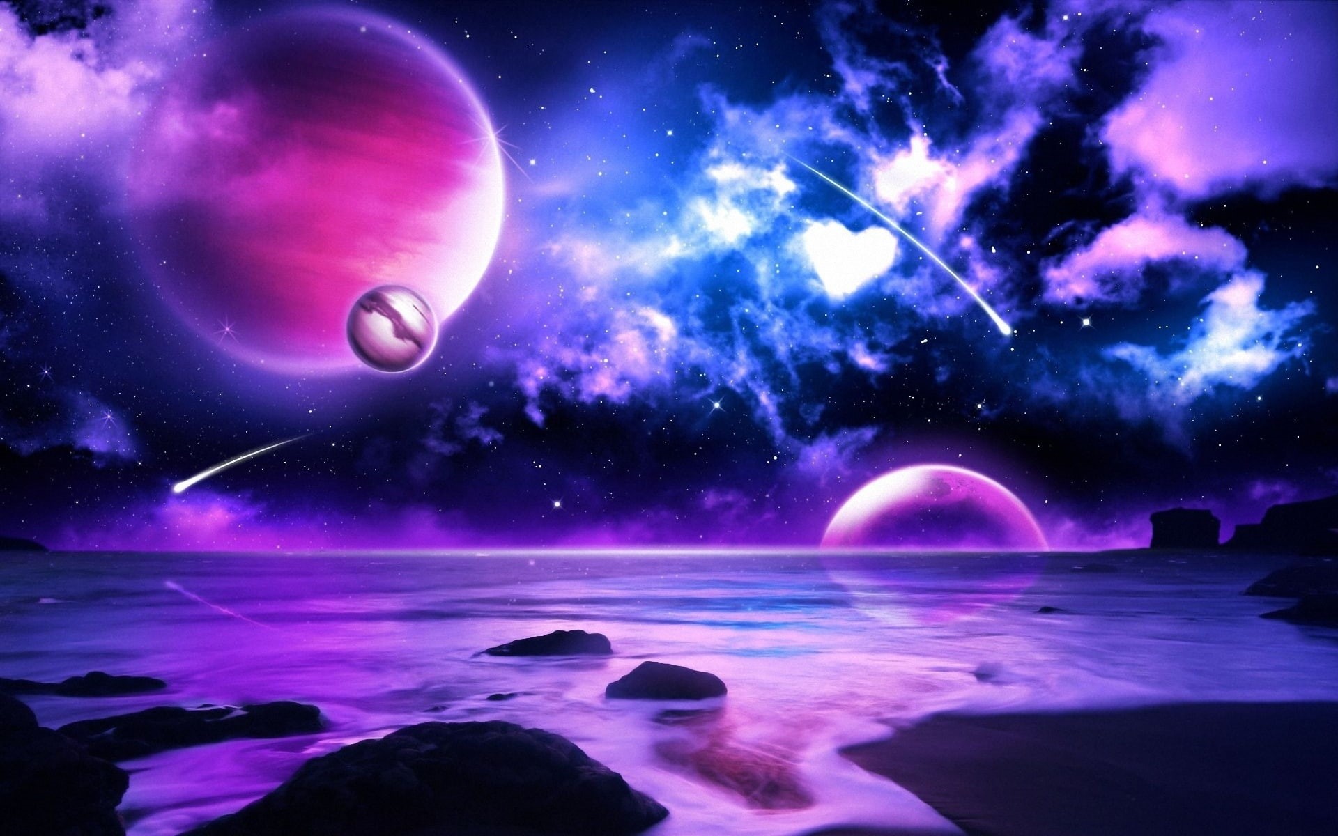 Planet, Space, meteor, 1080P, Purple, meteors, HD Wallpaper