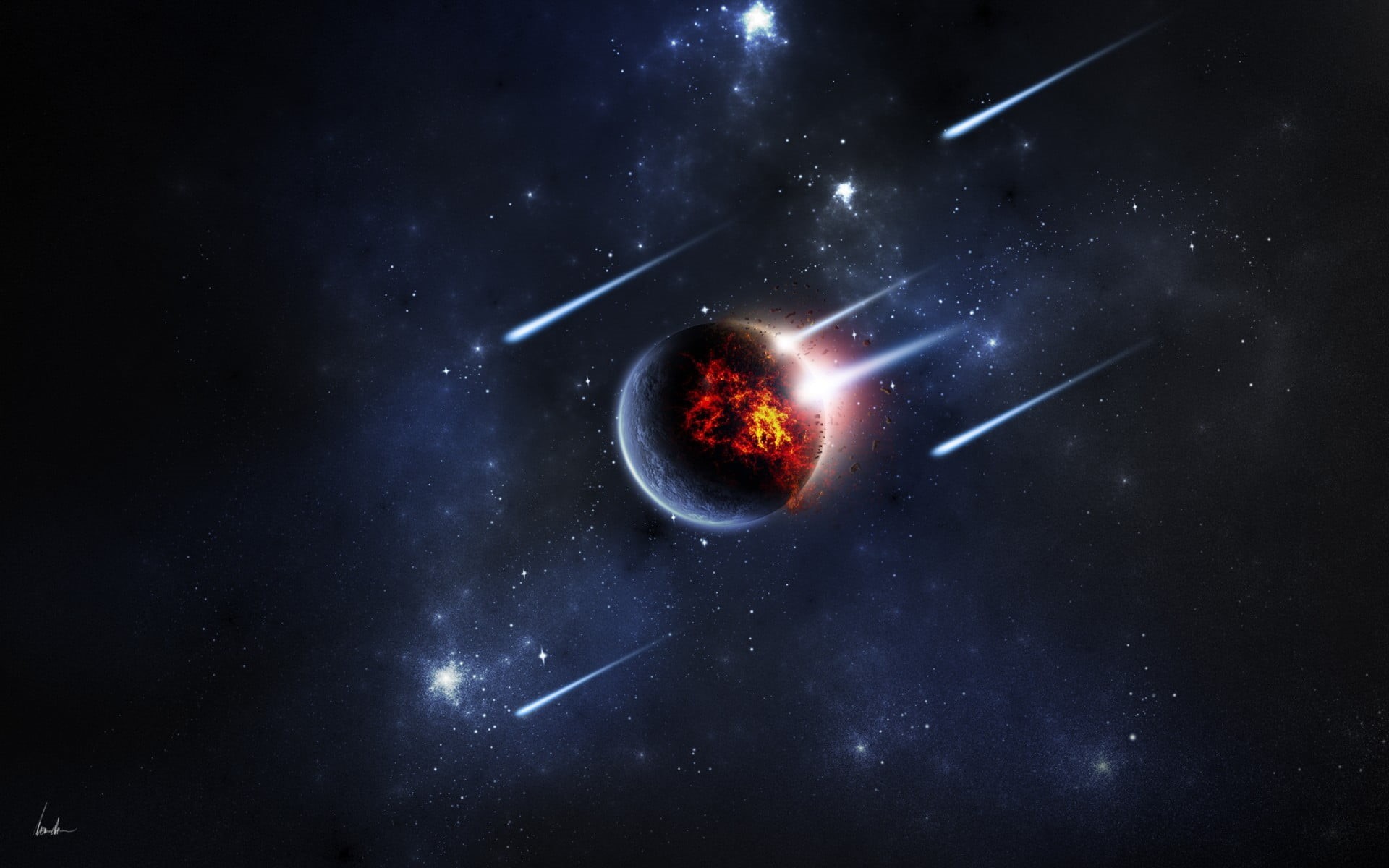 scenics - nature, night, digital, galaxy, astronomy, space, destruction, no people, 1080P, nature, landed, light - natural phenomenon, moon, HD Wallpaper