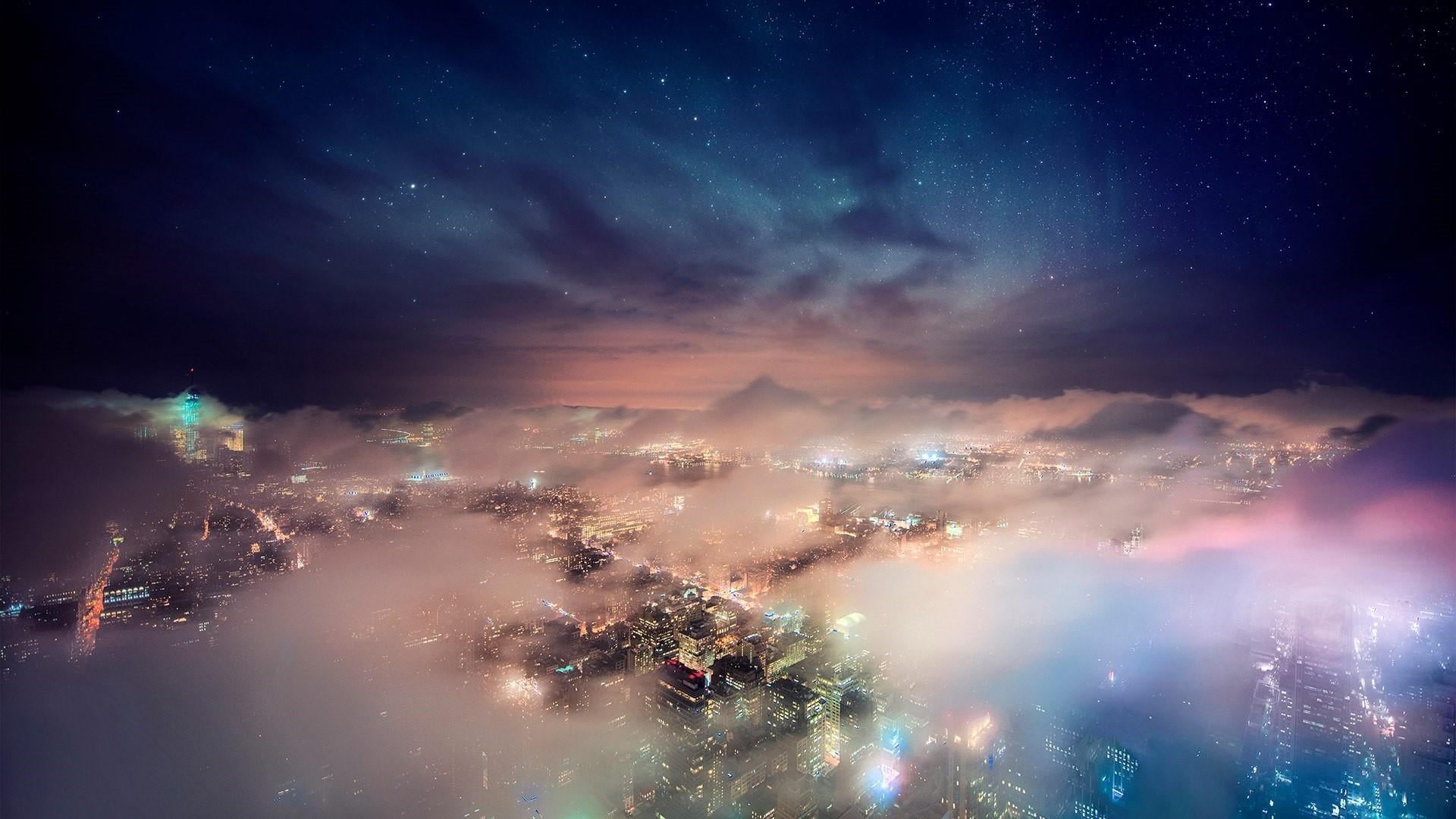 mist, night, cityscape, dramatic sky, tree, sky, atmosphere, meteorological phenomenon, environment, space and astronomy, earth, astronomy, milky way, new york city, HD Wallpaper