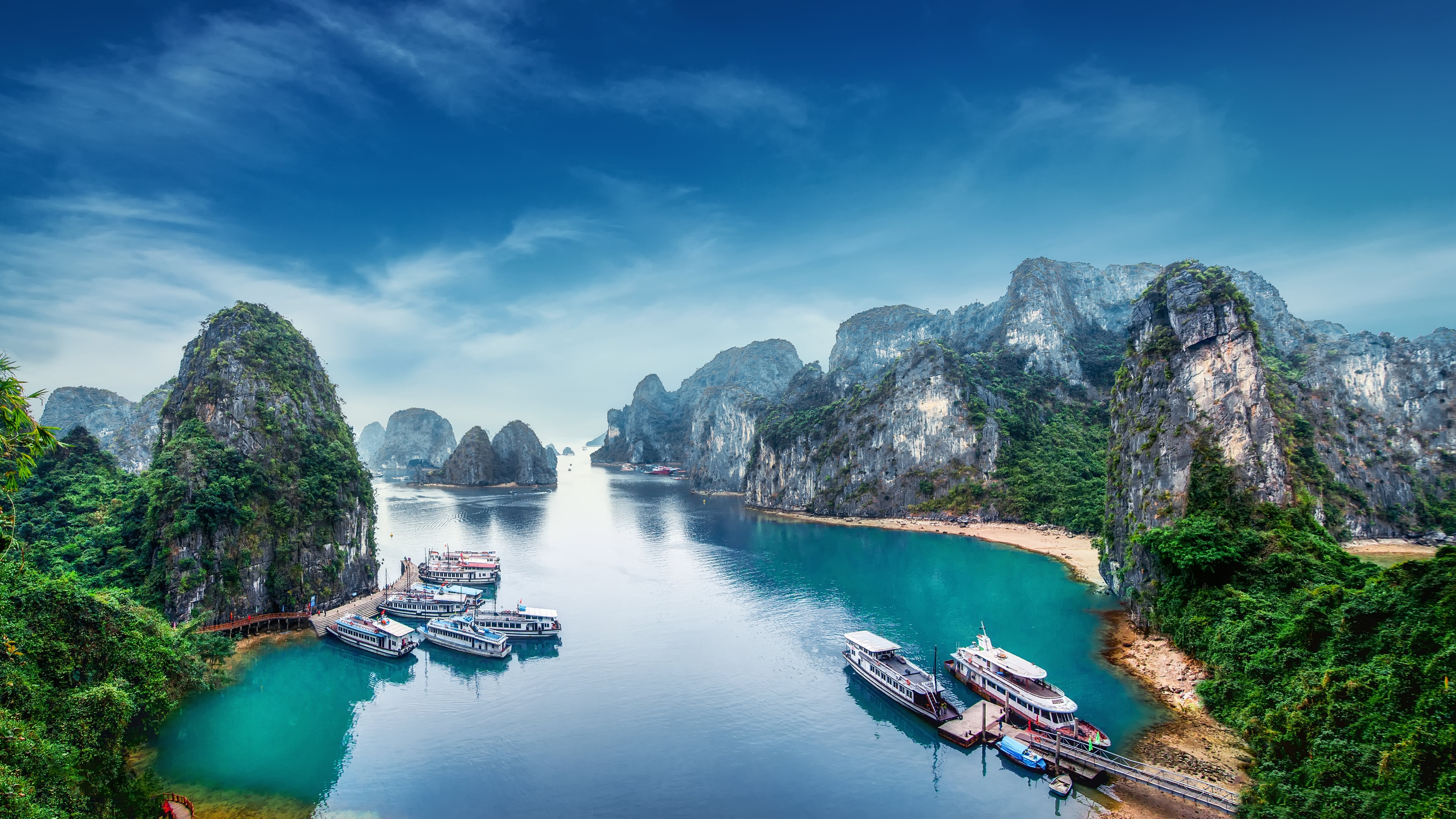hd, tranquil scene, unesco, non-urban scene, site, bay, cloud - sky, no people, nautical vessel, nature, idyllic, vietnam, mode of transportation, water, HD Wallpaper