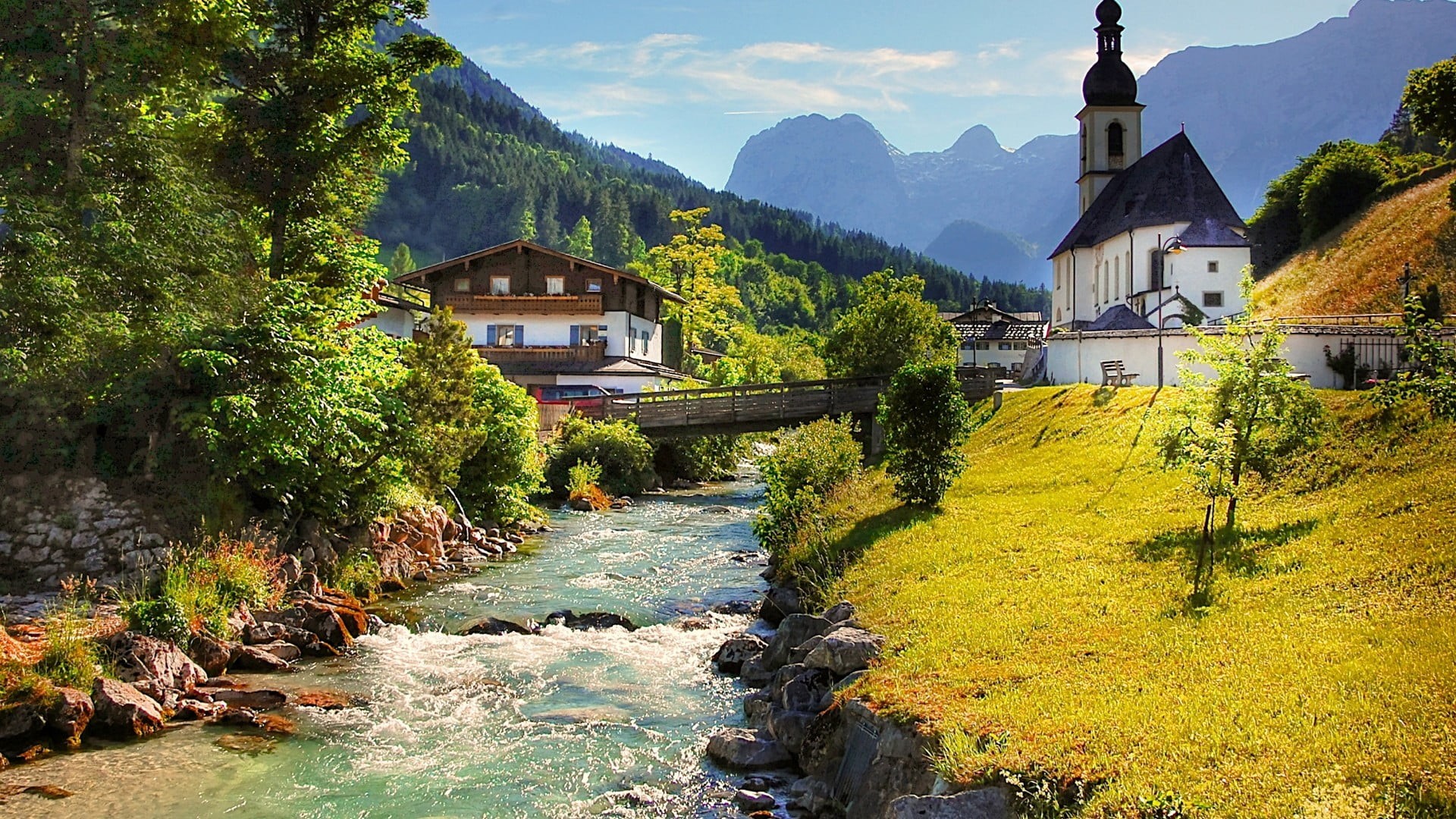 st sebastian, reiter alpe, beauty in nature, sky, scenics - nature, landscape, outdoors, bavaria, day, st. sebastian church, no people, 1080P, plant, ramsau, HD Wallpaper