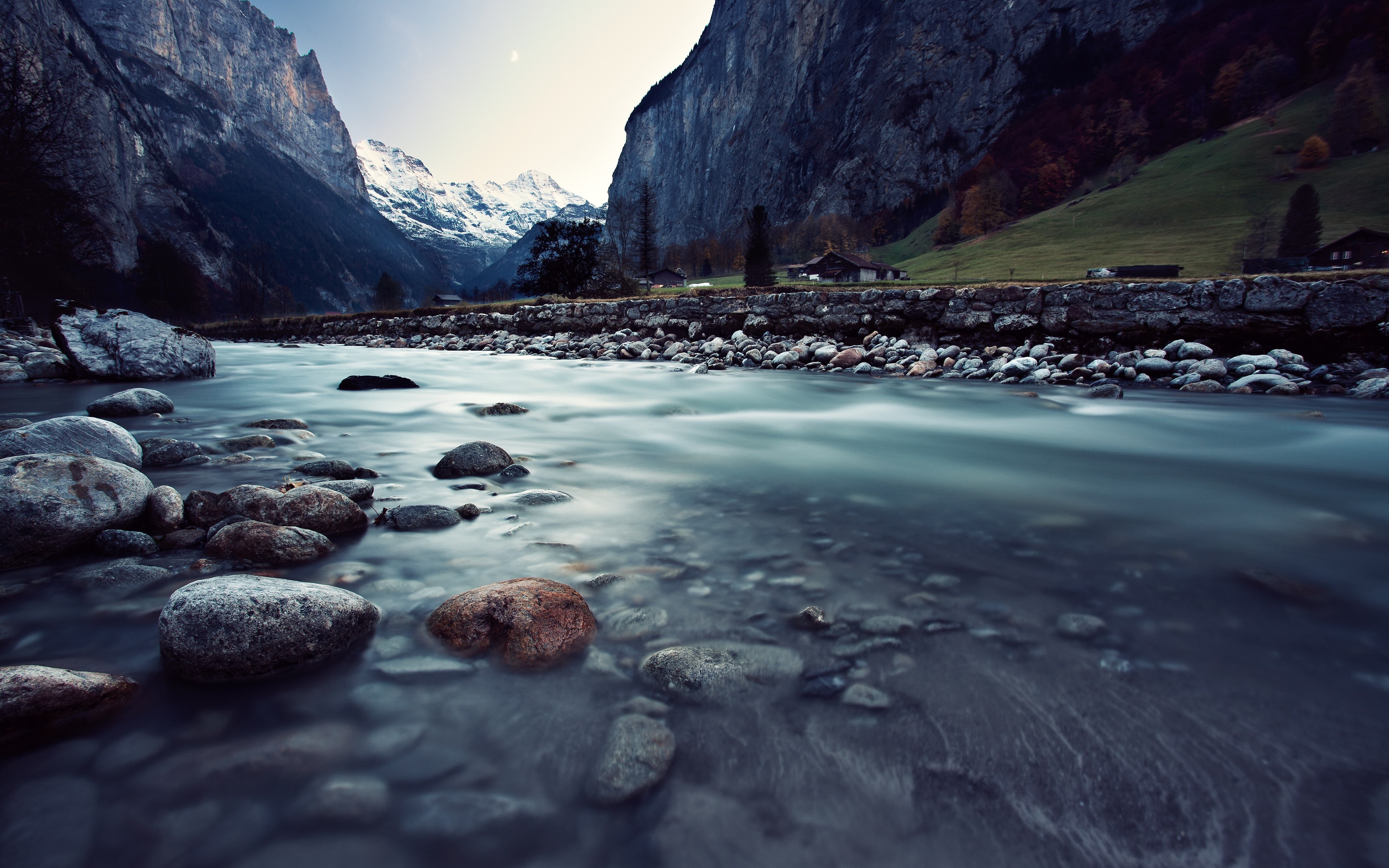 switzerland, 4K, snow, nature, rivers, water, landscapes, valley, rocks, mountains, HD Wallpaper