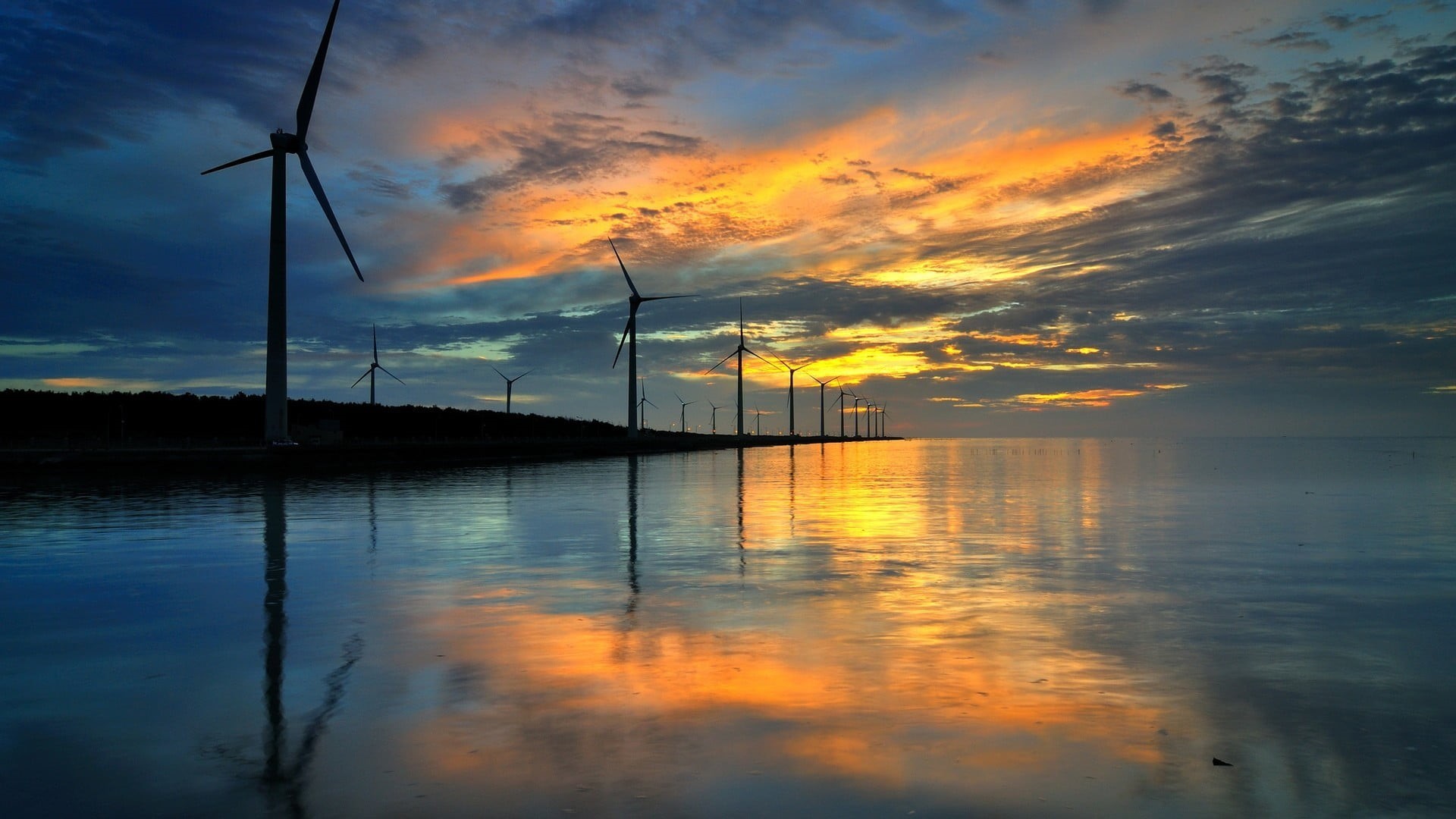 tranquil scene, renewable energy, windmills, sky, landscape, outdoors, beauty in nature, fuel and power generation, turbine, sunset, wind turbine, no people, HD Wallpaper