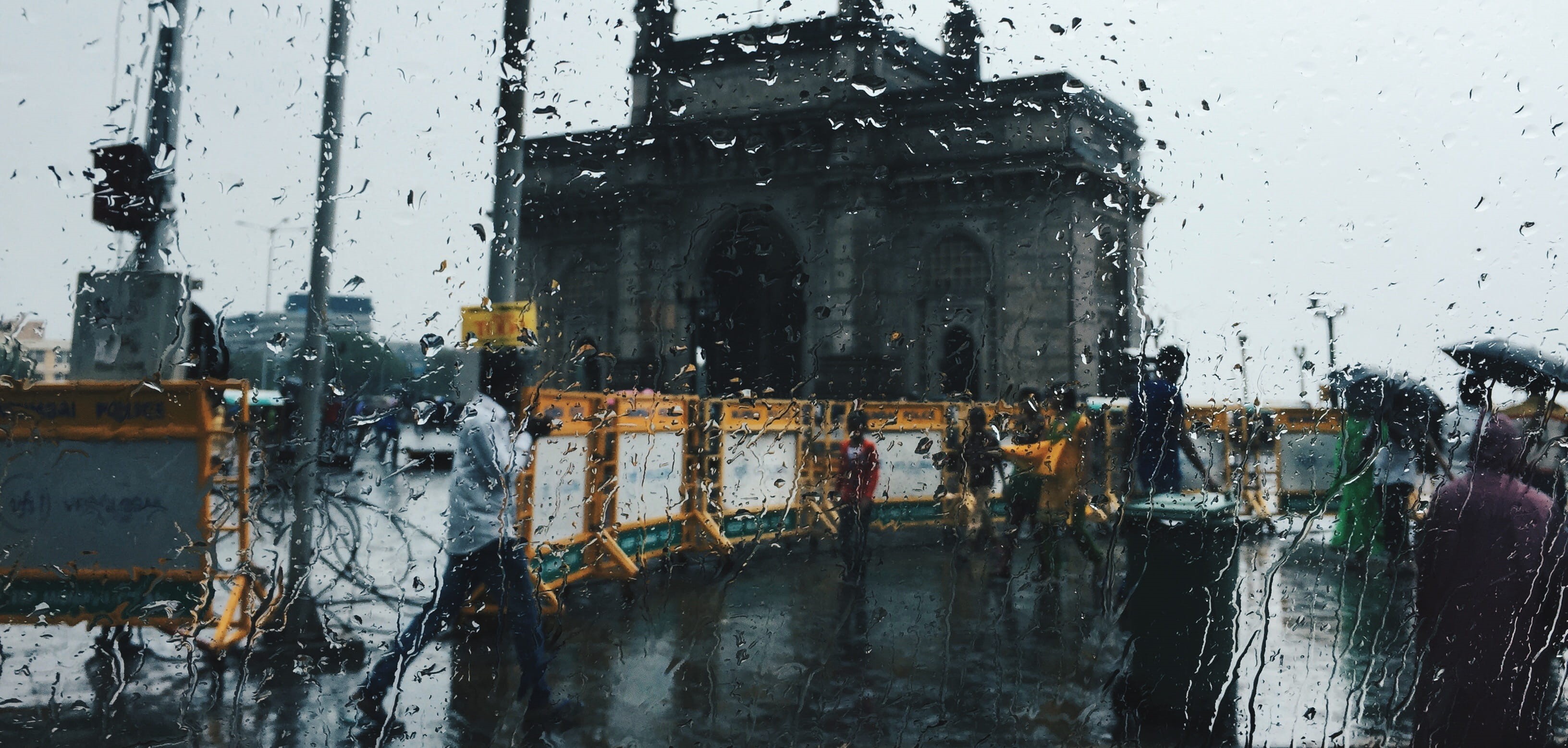 building exterior, outdoors, glass - material, architecture, 2K, city, built structure, raindrop, building, mumbai, india, drop, rainy season, people, HD Wallpaper