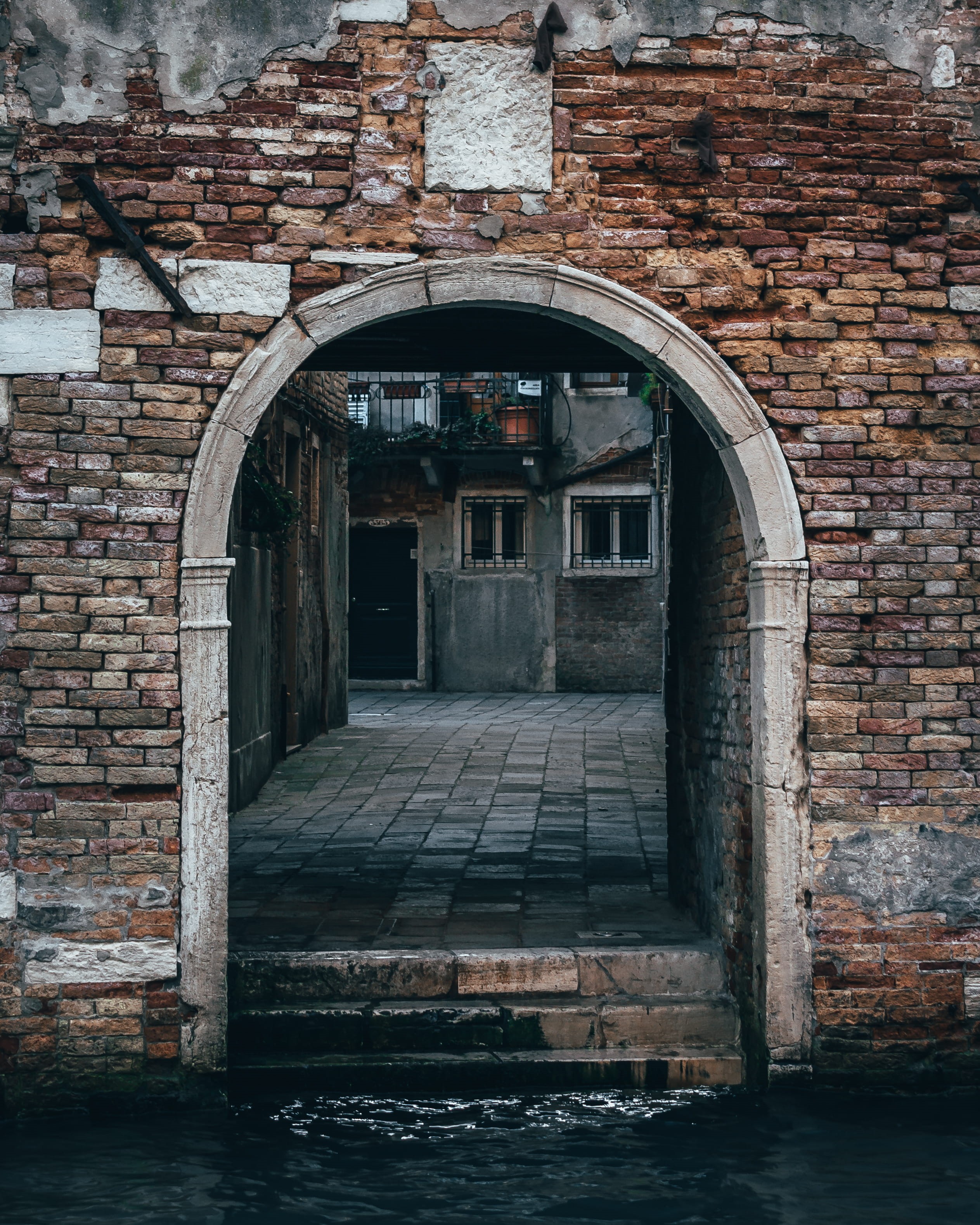 slate, flagstone, patio, arched, entrance, stone wall, day, building exterior, canal, sidewalk, arch, crypt, building, torii, corridor, brick wall, door, Phone HD Wallpaper