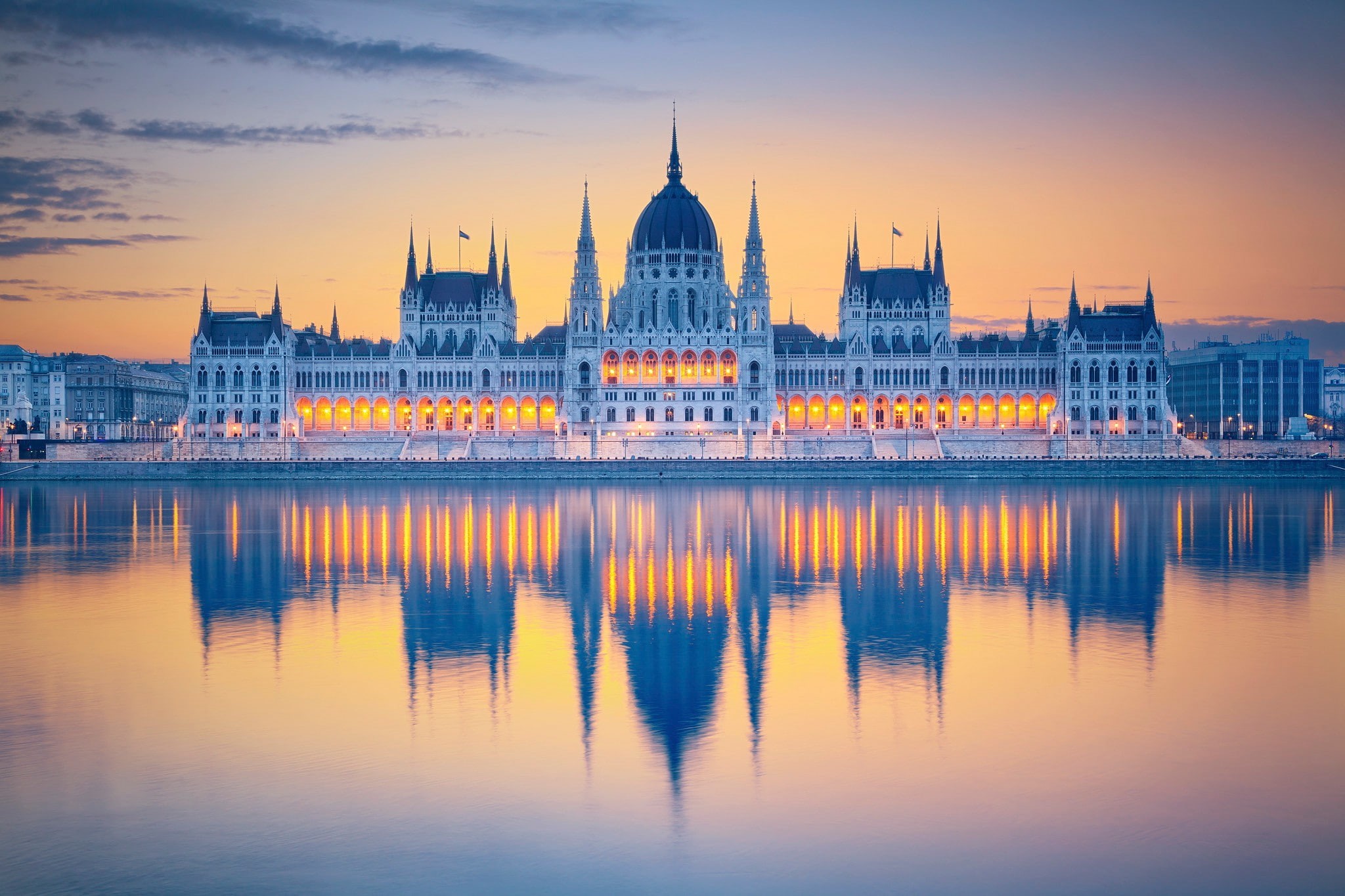 1080P, parliament, budapest, Hungary, the city of Budapest, reflection, morning, HD Wallpaper