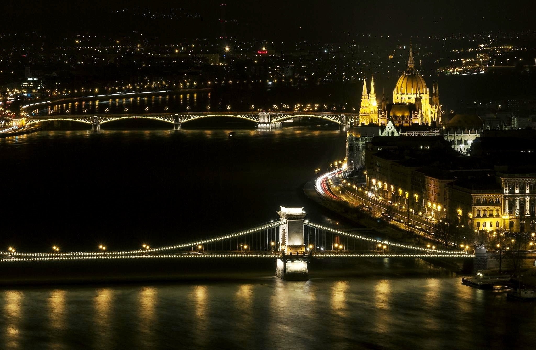 built structure, bridge, cityscape, travel destinations, Hungarian Parliament Building, no people, river, transportation, connection, Hungary, water, city, HD Wallpaper