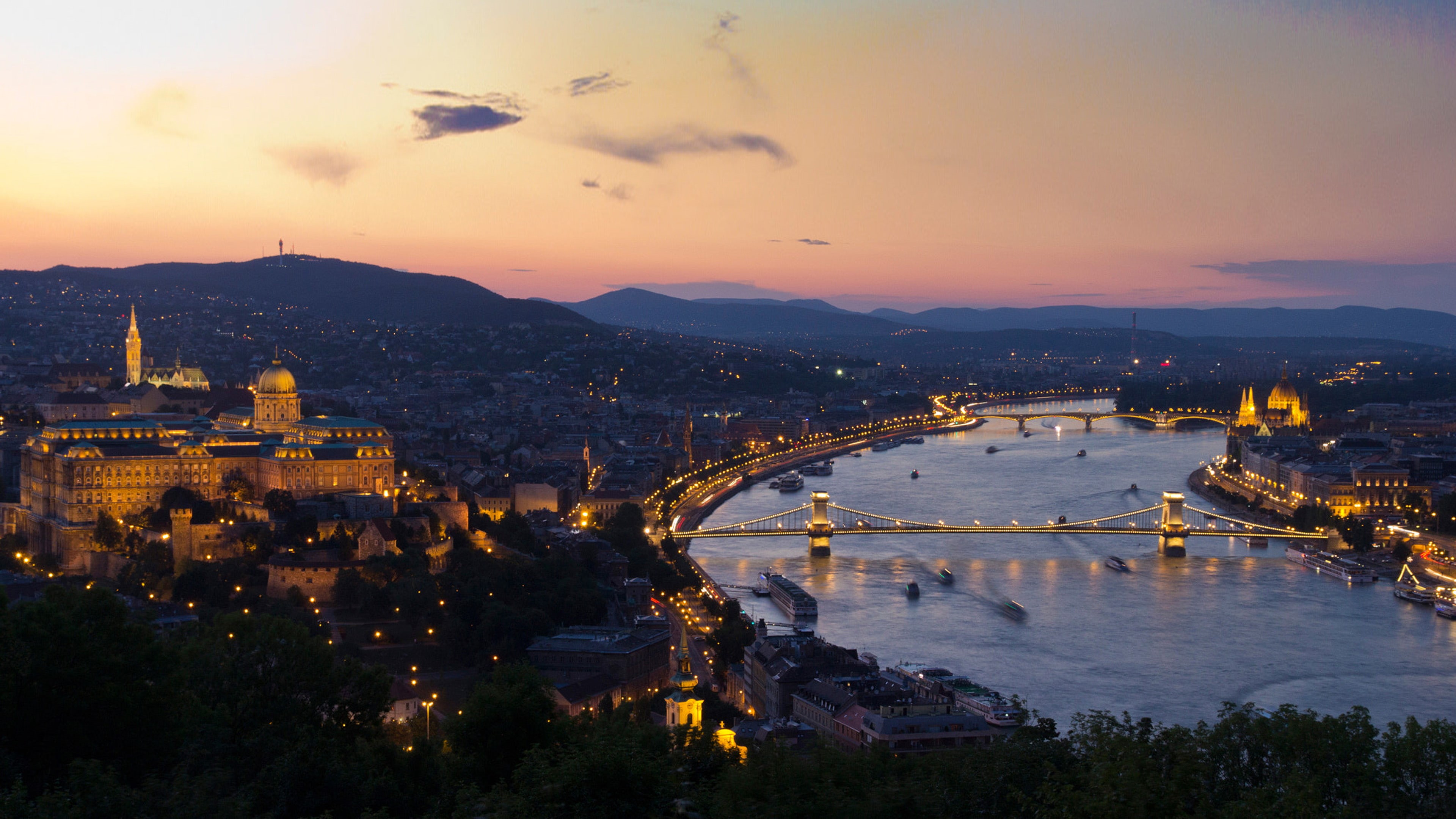 budapest, river, chain, chenyi, hill, sz, gellert, danube, hungary, top, 4K, taken, bridge, HD Wallpaper