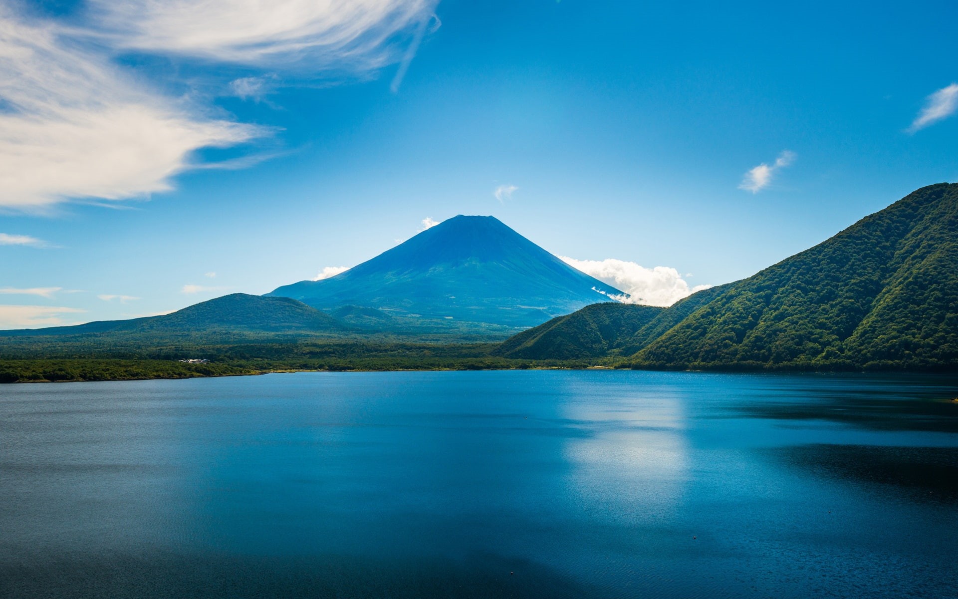 Blue, Mountains, Beautiful, Ocean, Scenery, Trees, Sky, 1080P, HD Wallpaper
