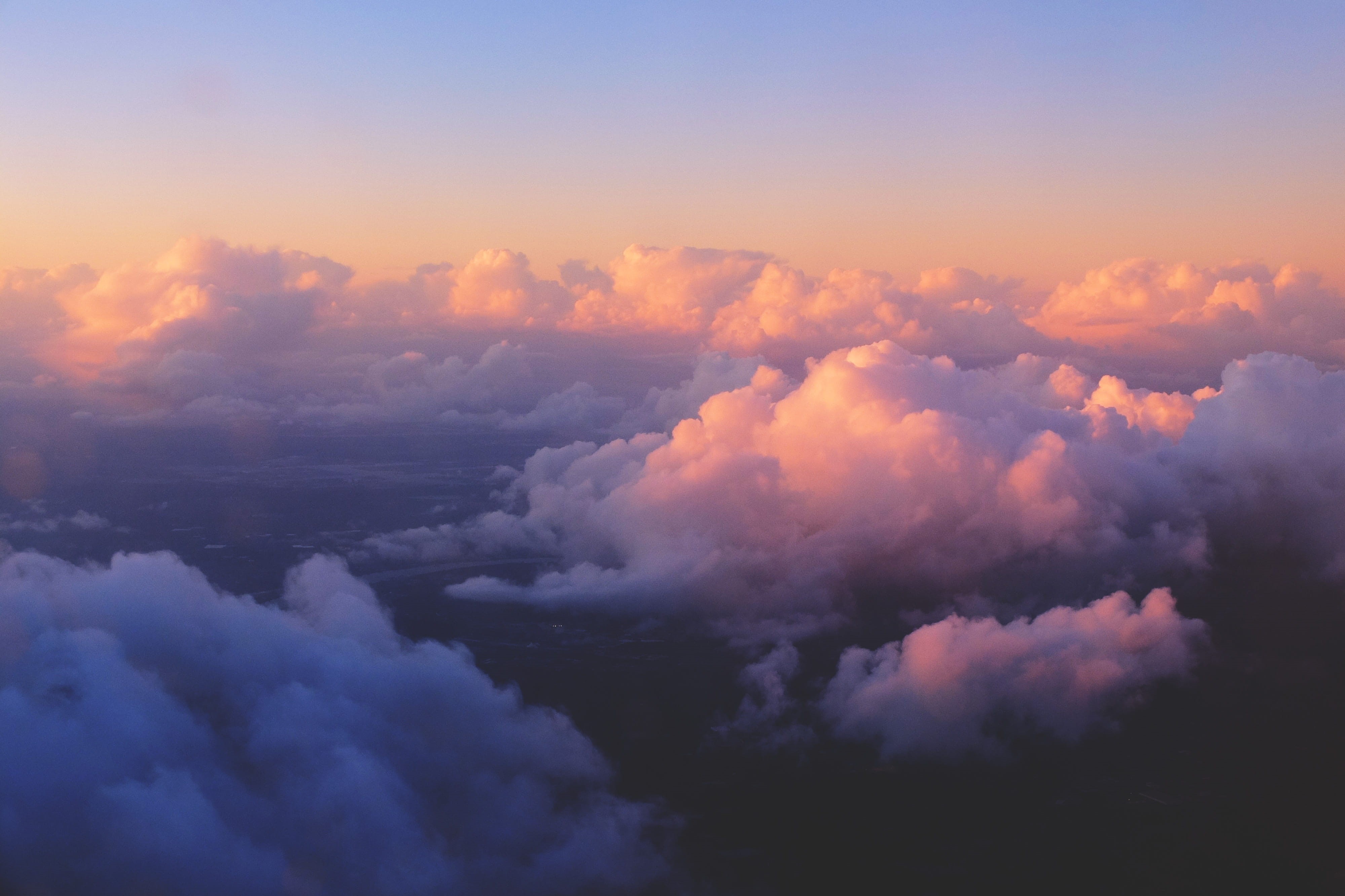 backgrounds, clouds, stratosphere, beauty In Nature, vacation, sky, natural, shot, holidays, weather, airplane, environment, scenics, aerial View, blue, HD Wallpaper