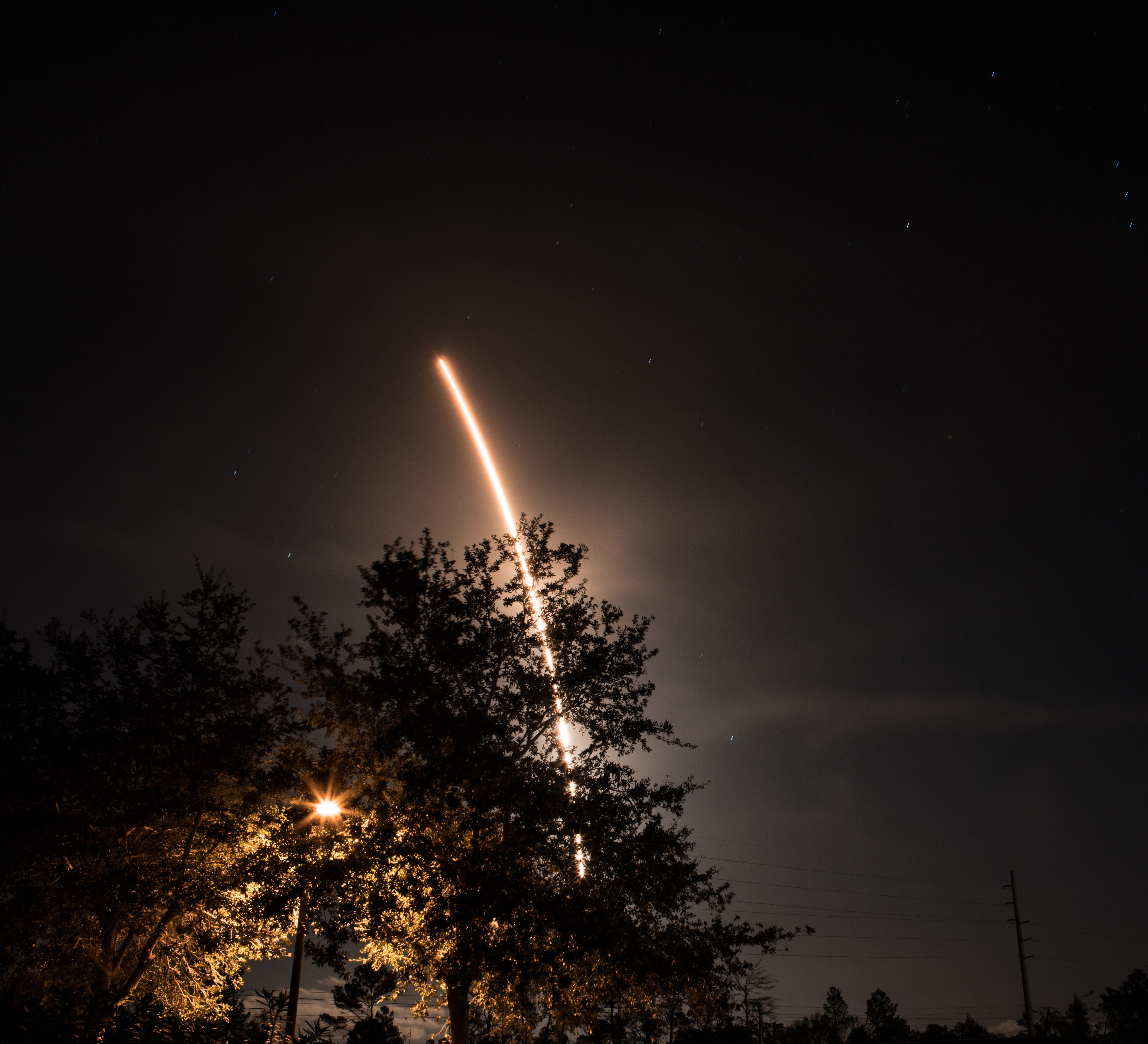 night, sky, growth, tree, scenics - nature, silhouette, moonlight, light, kennedy space center, glowing, rocket, tranquil scene, rocket launch, elon musk, HD Wallpaper