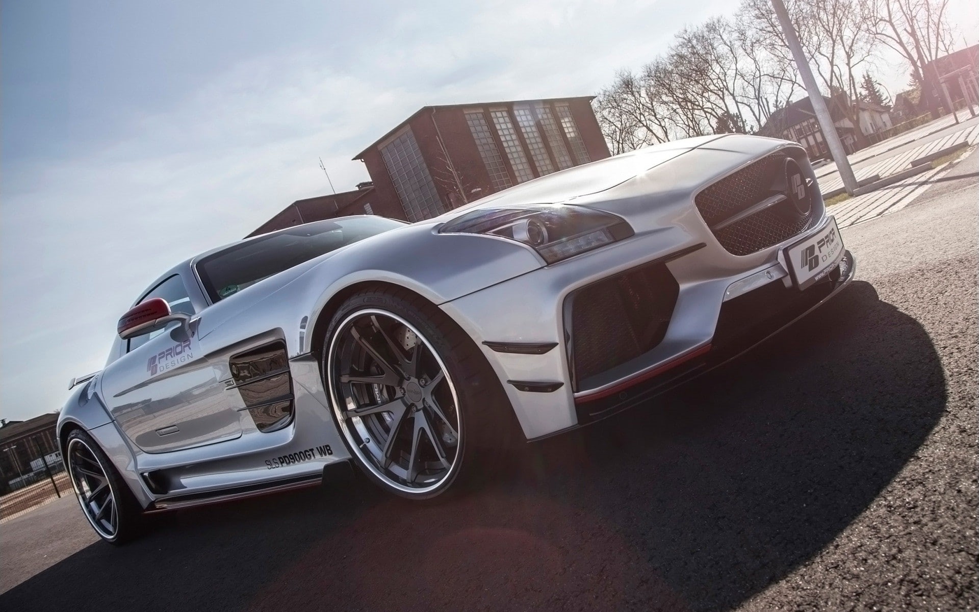 sky, cloud - sky, travel, street, Prior Design, vintage car, 1080P, city, mode of transportation, day, stationary, chrome, no people, road, Mercedes-Benz, HD Wallpaper