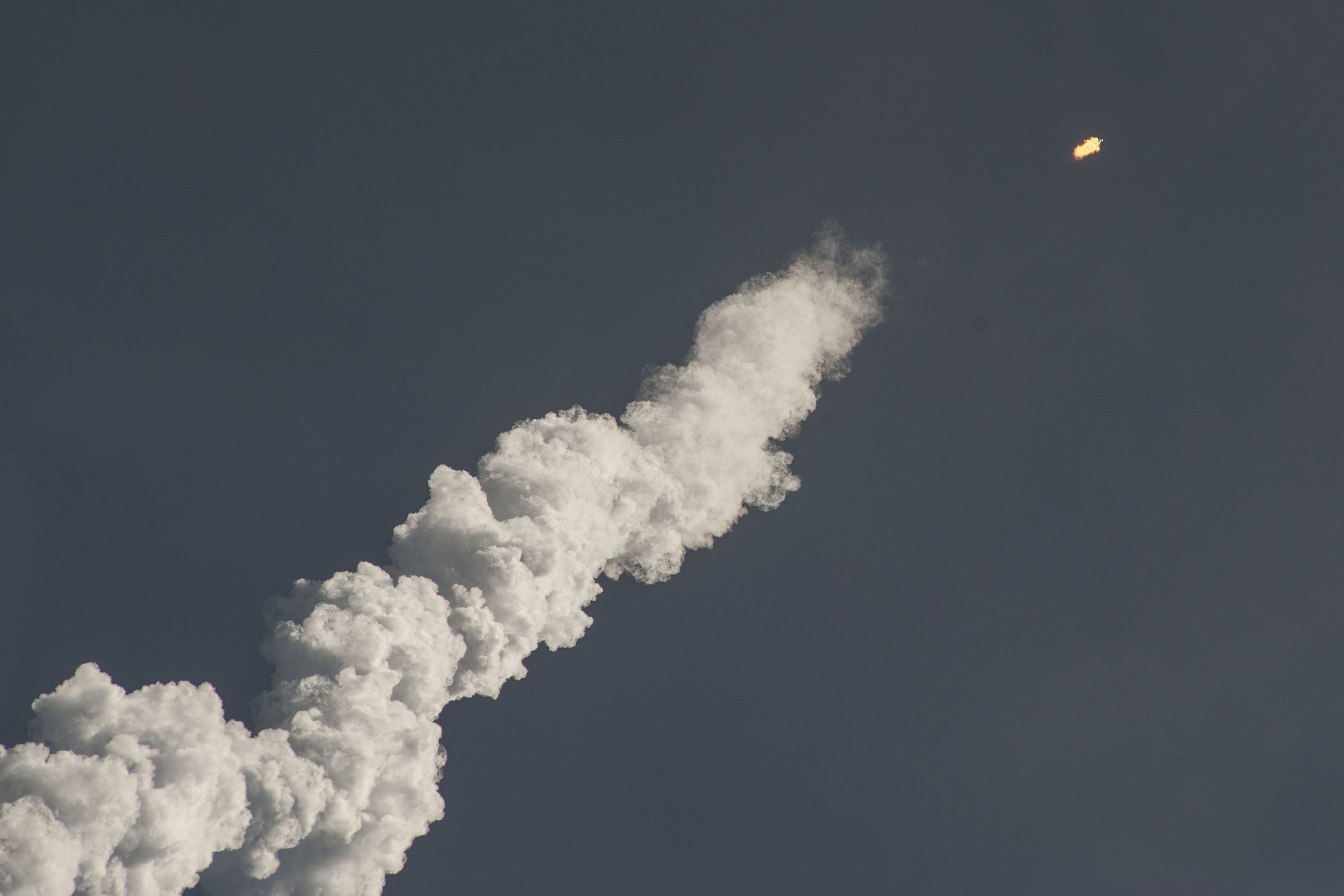 blue, 2K, spacecraft, vehicle, dark, weather, air, copy space, rocket, cloud - sky, flying, spaceship, scenics - nature, no people, flames, launch, trail, HD Wallpaper