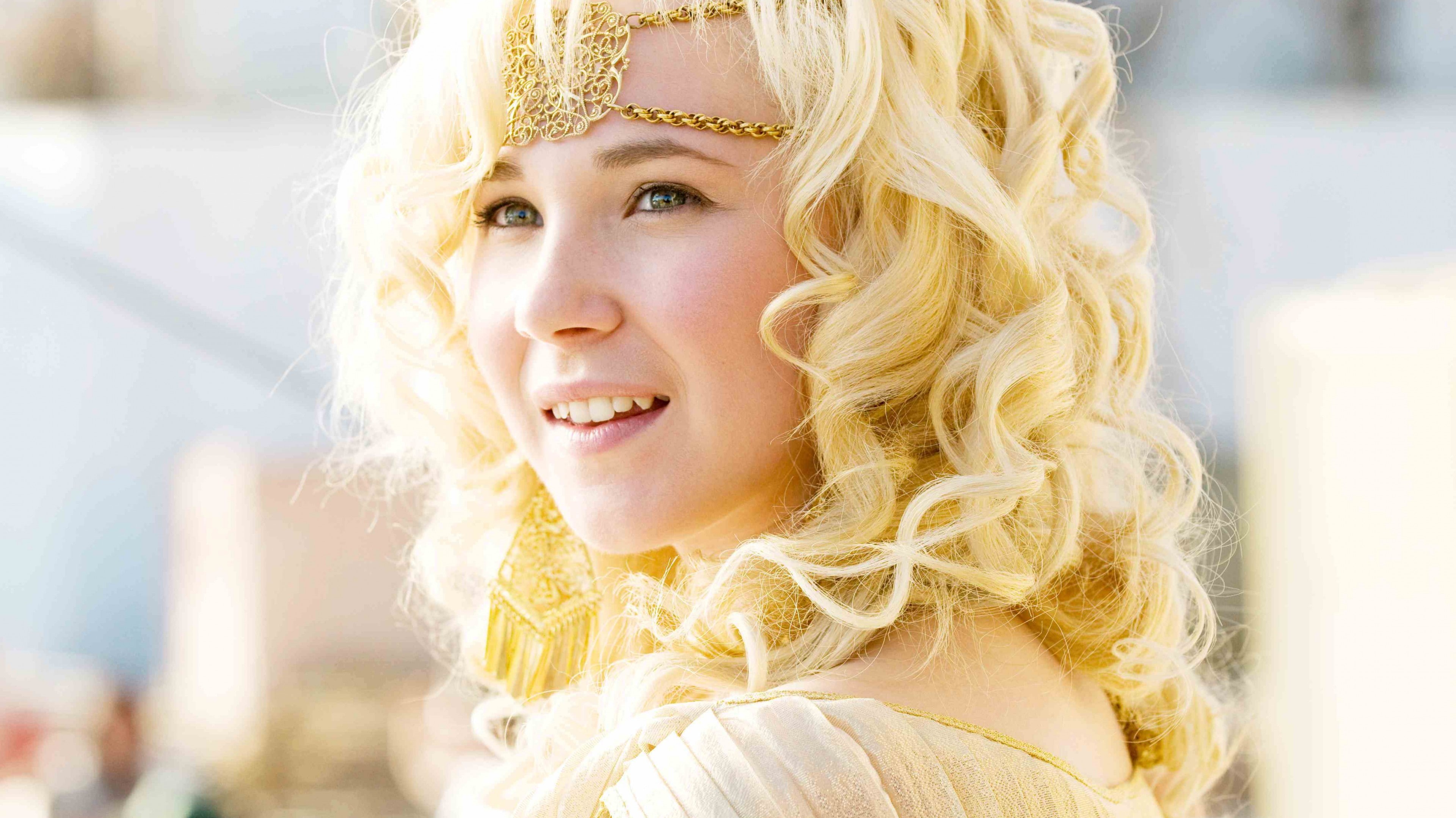 diadem, wearing, Most Popular Celebs, actress, woman, blonde, dress, Juno Temple, 4K, gold, yellow, HD Wallpaper