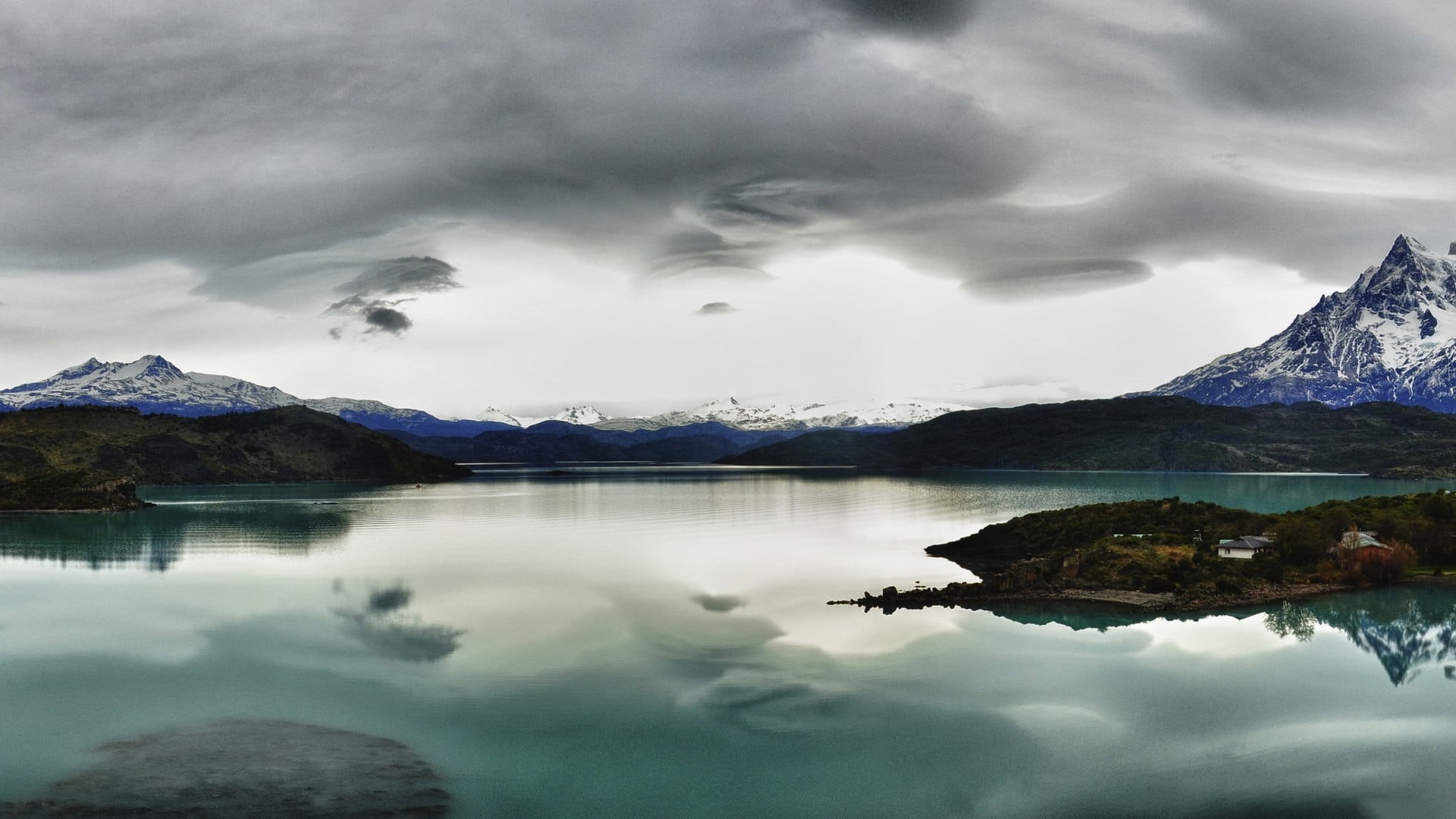 cold temperature, 1080P, mountains, snowcapped mountain, mountain, lake, scenics - nature, cloud - sky, blue, landscape, tranquil scene, storm, nature, HD Wallpaper