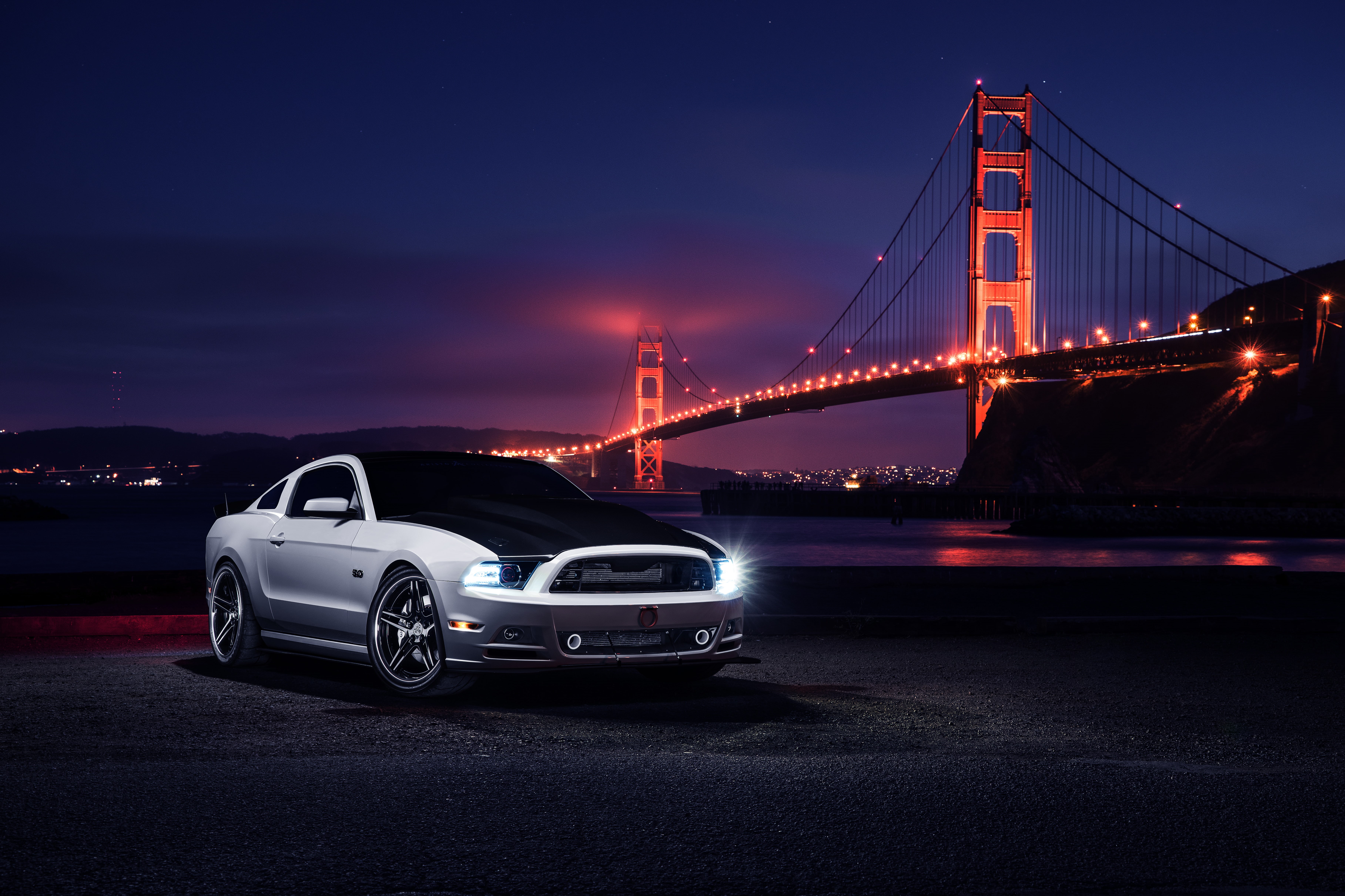 Nigth, Collection, Aristo, 5K, Mustang, Car, Muscle, Front, Top, White, Bridge, Ford, HD Wallpaper