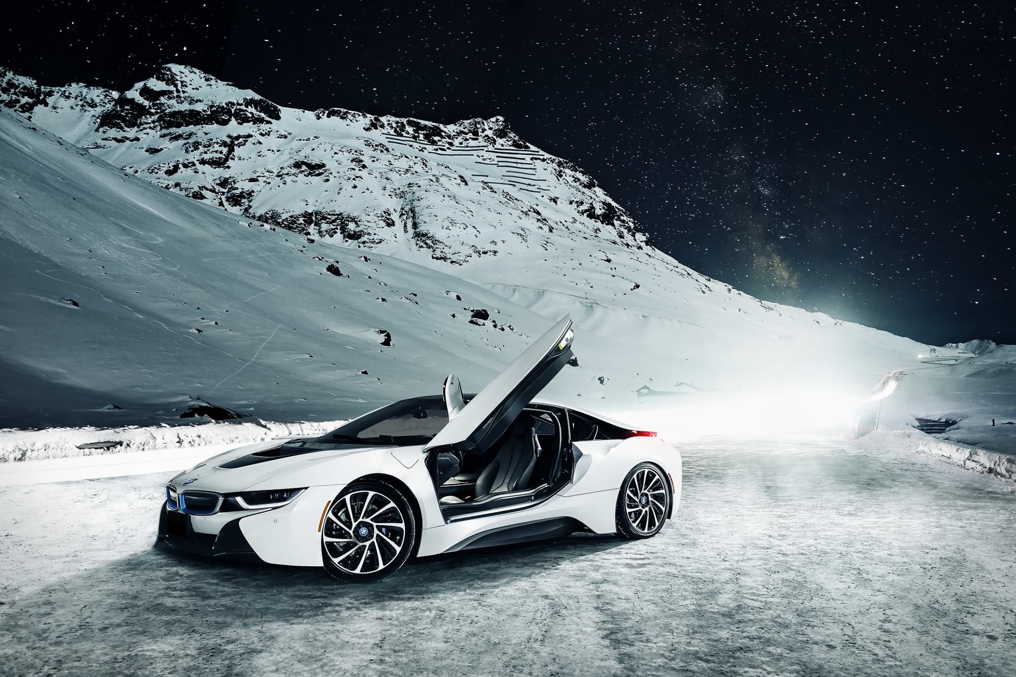 Ligth, beauty in nature, coupe, car, BMW, extreme weather, 1080P, mode of transportation, White, white color, no people, Sky, land vehicle, transportation, HD Wallpaper
