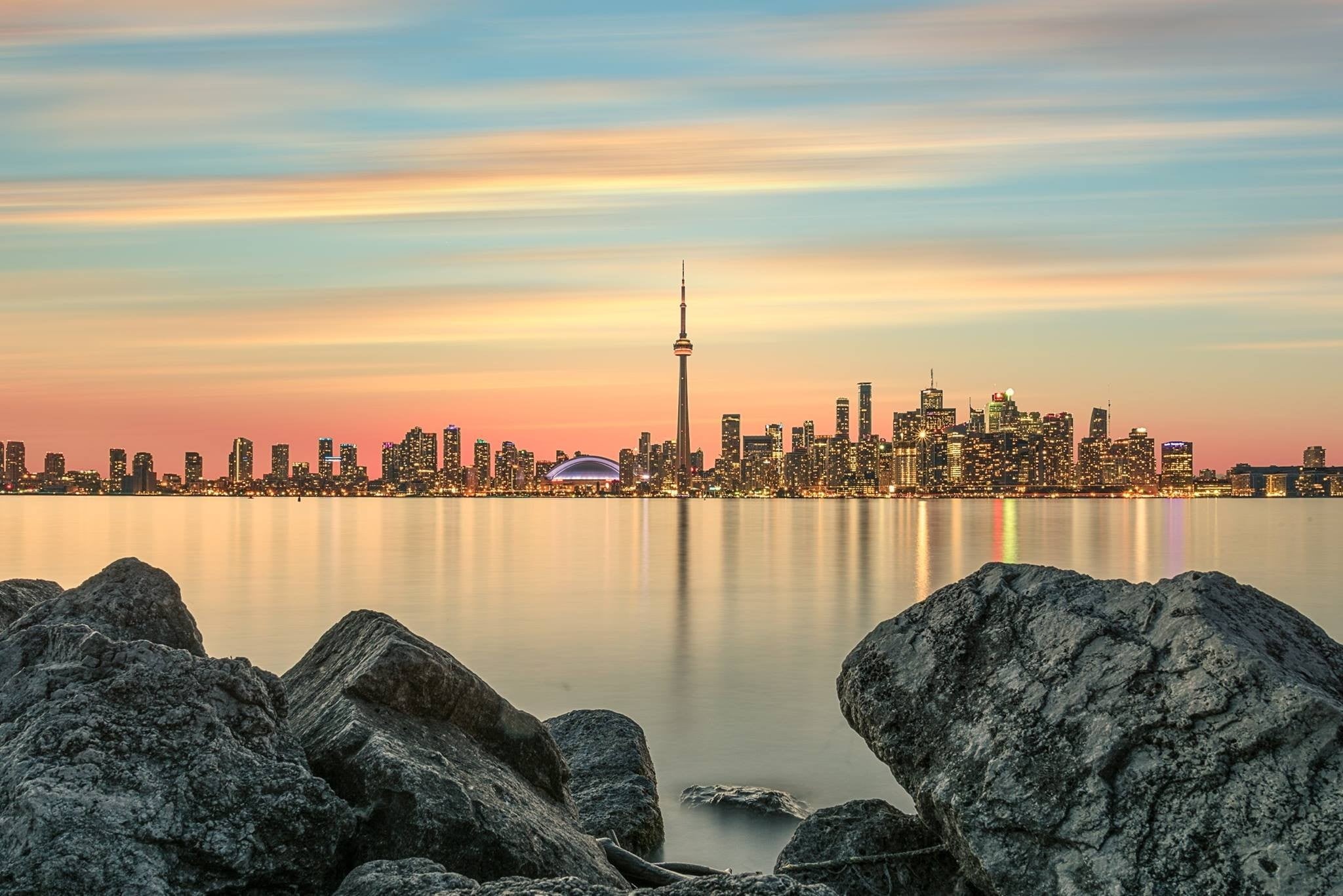 floral, water, skyline, nature, sunset, no people, gray, spire, rock - object, outdoors, city, skyscraper, white, tall - high, office building exterior, HD Wallpaper