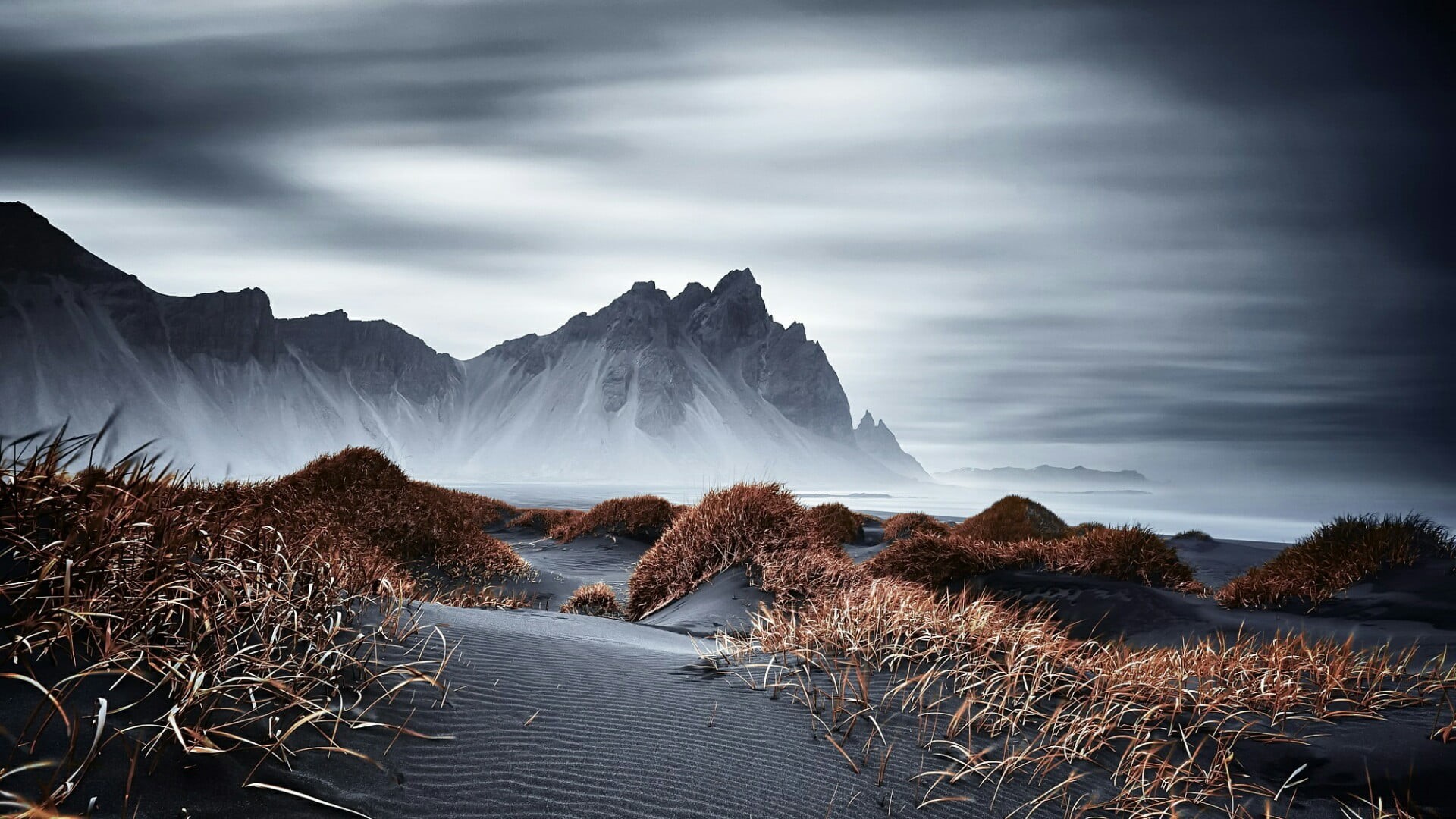 travel, outdoors, beauty in nature, landscape, scenics - nature, snow, stokksnes peninsula, winter, nature, snowcapped mountain, tranquility, vestrahorn, HD Wallpaper
