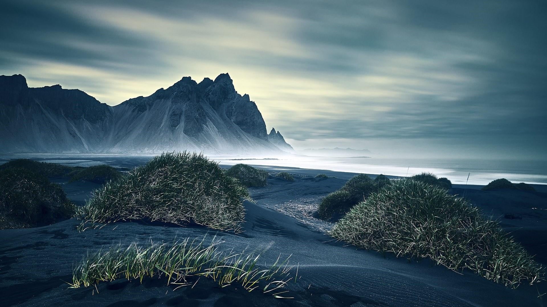 cloud, tranquil scene, peak, mountain peak, sky, tranquility, landscape, tree, vestrahorn, plant, stokksnes peninsula, travel destinations, mountain, cloud - sky, HD Wallpaper