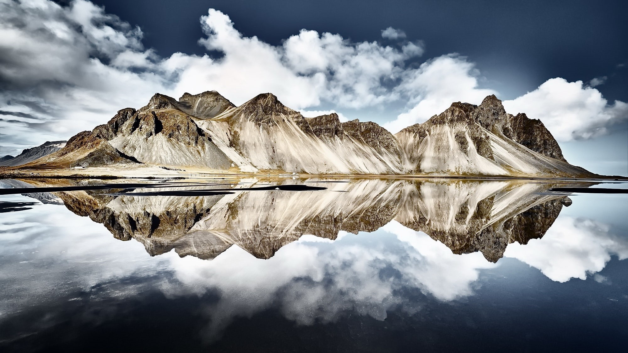 Vestrahorn Islande, reflection, iceland, 1080P, HD Wallpaper