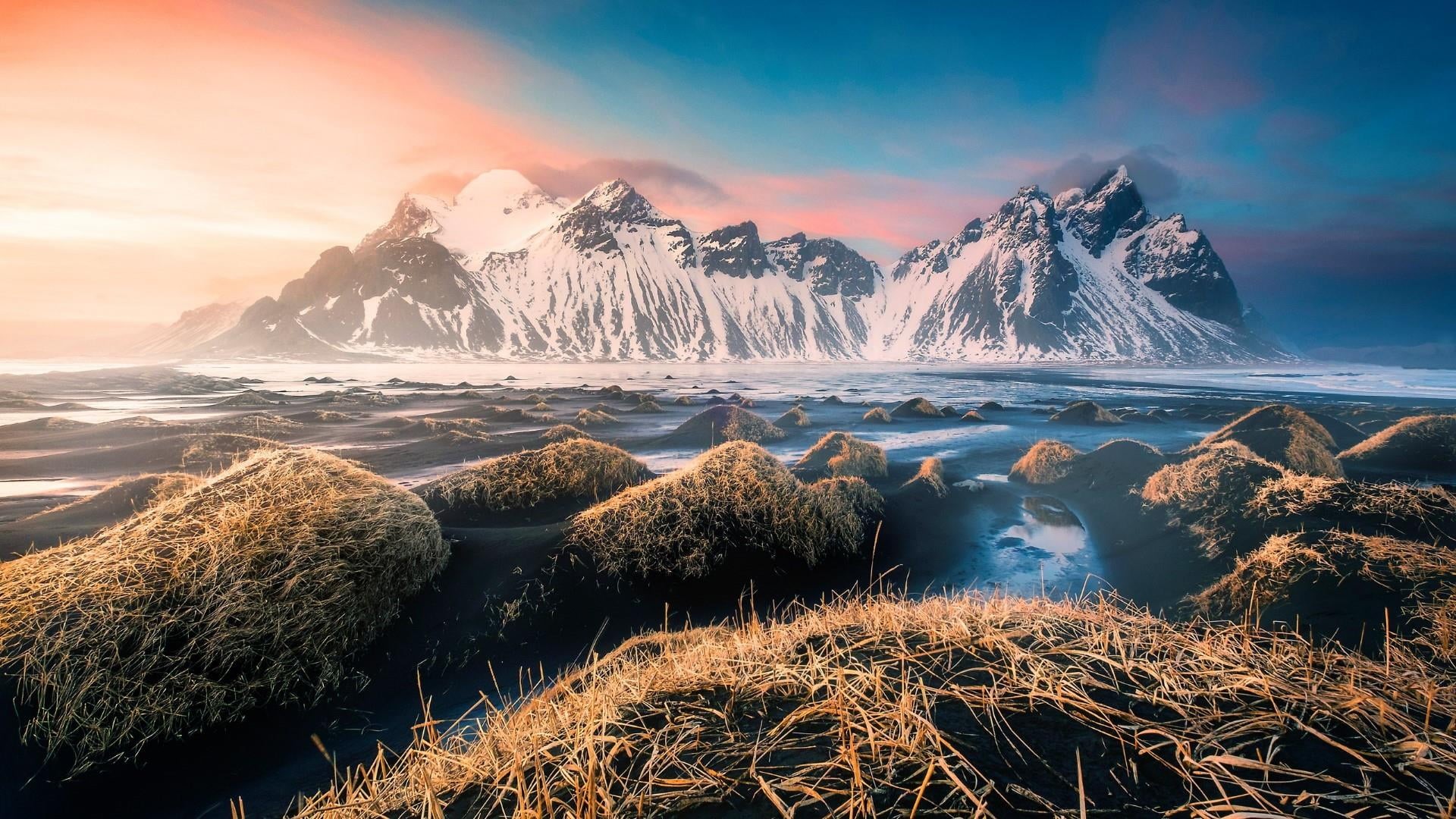 beauty in nature, nature, snowcapped mountain, frozen, mountain, eystrahorn, ice, tranquility, cloud - sky, outdoors, non-urban scene, winter, scenics - nature, HD Wallpaper