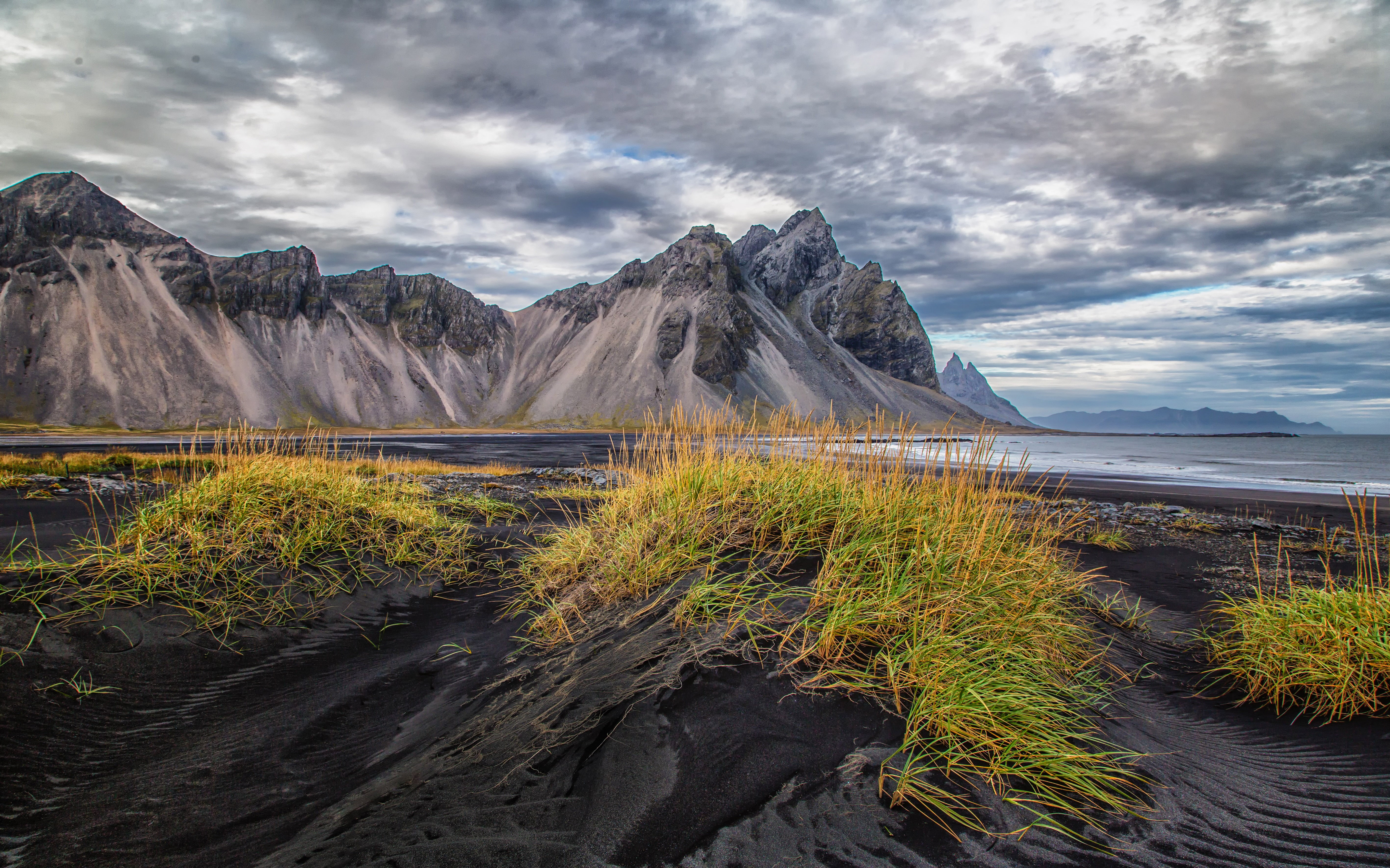 water, landscape, lake, tranquil scene, 5K, cloud - sky, vestrahorn, no people, scenics - nature, iceland, formation, outdoors, resolution, mountain, HD Wallpaper